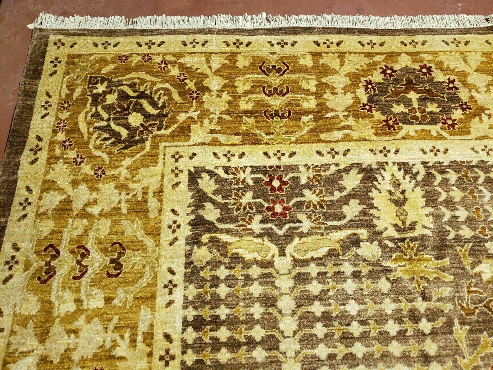10' X 14' Handmade Pak Peshavar Chobi Agra Wool Carpet Coffee Brown Gold - Image 5