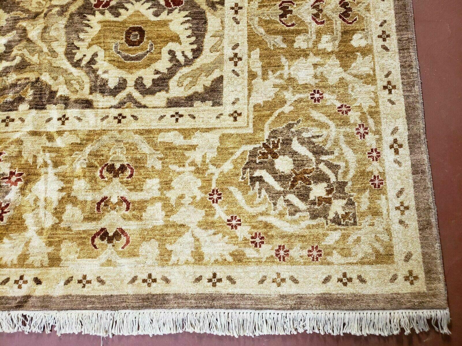 10' X 14' Handmade Pak Peshavar Chobi Agra Wool Carpet Coffee Brown Gold - Image 8