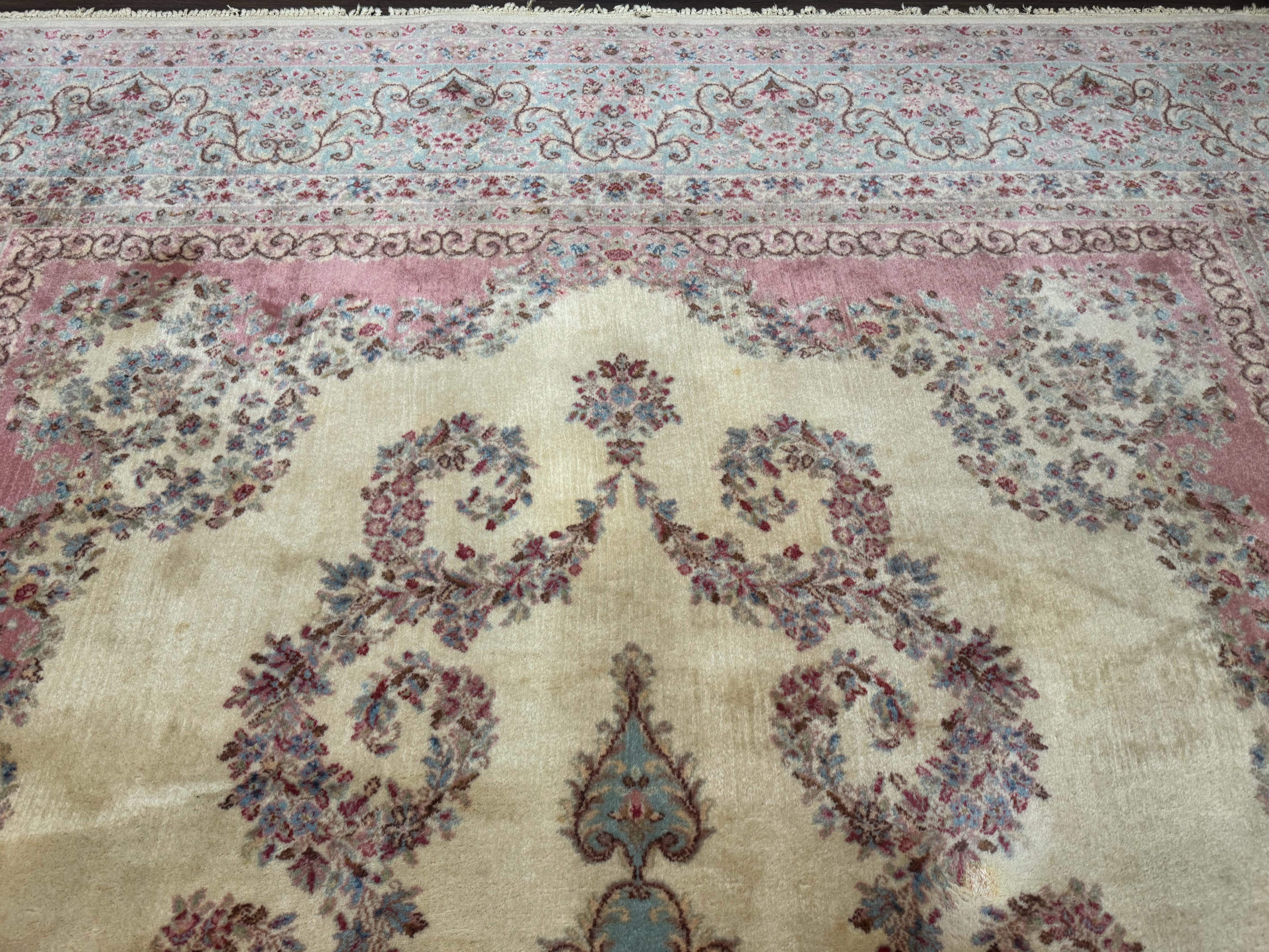 10x14 Karastan Kirman Rug #784 Pastel Ivory Kirman Medallion, Wool Antique Original 700 Series - Image 3