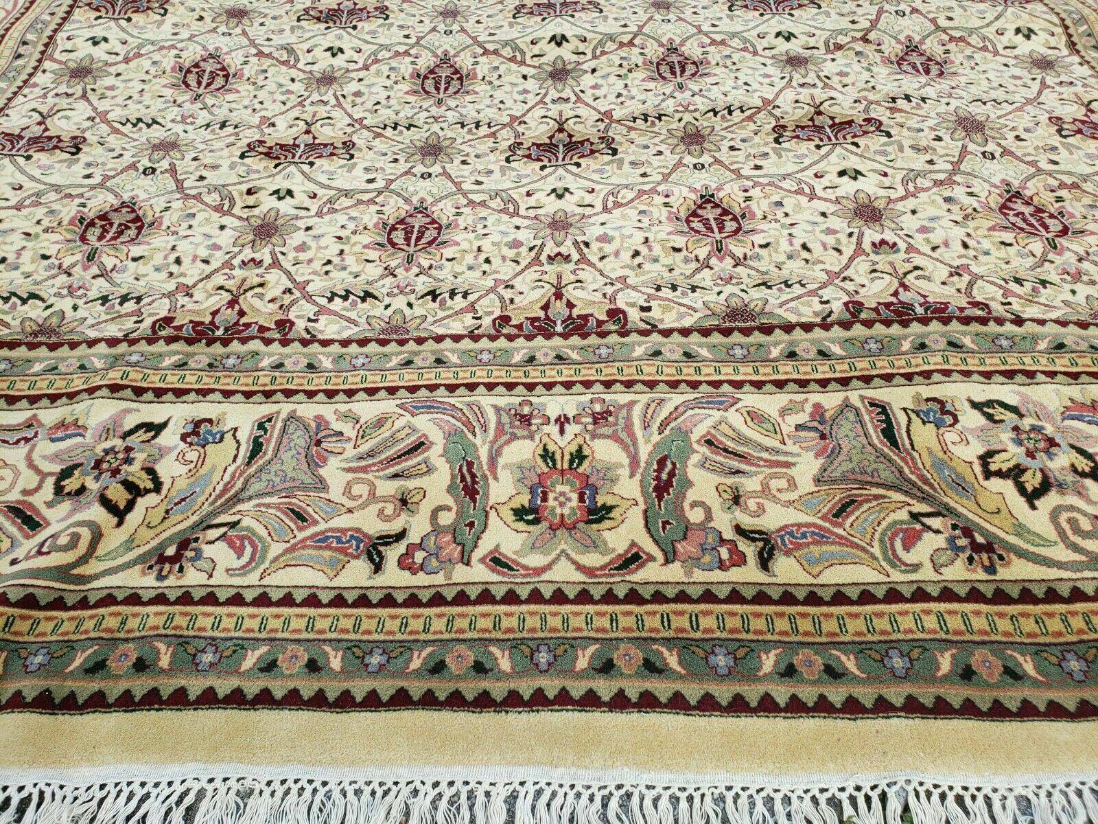 12' X 18' One-of-a-Kind Indian Agra Hand-Knotted Wool Rug Handmade Organic Dyes - Image 5