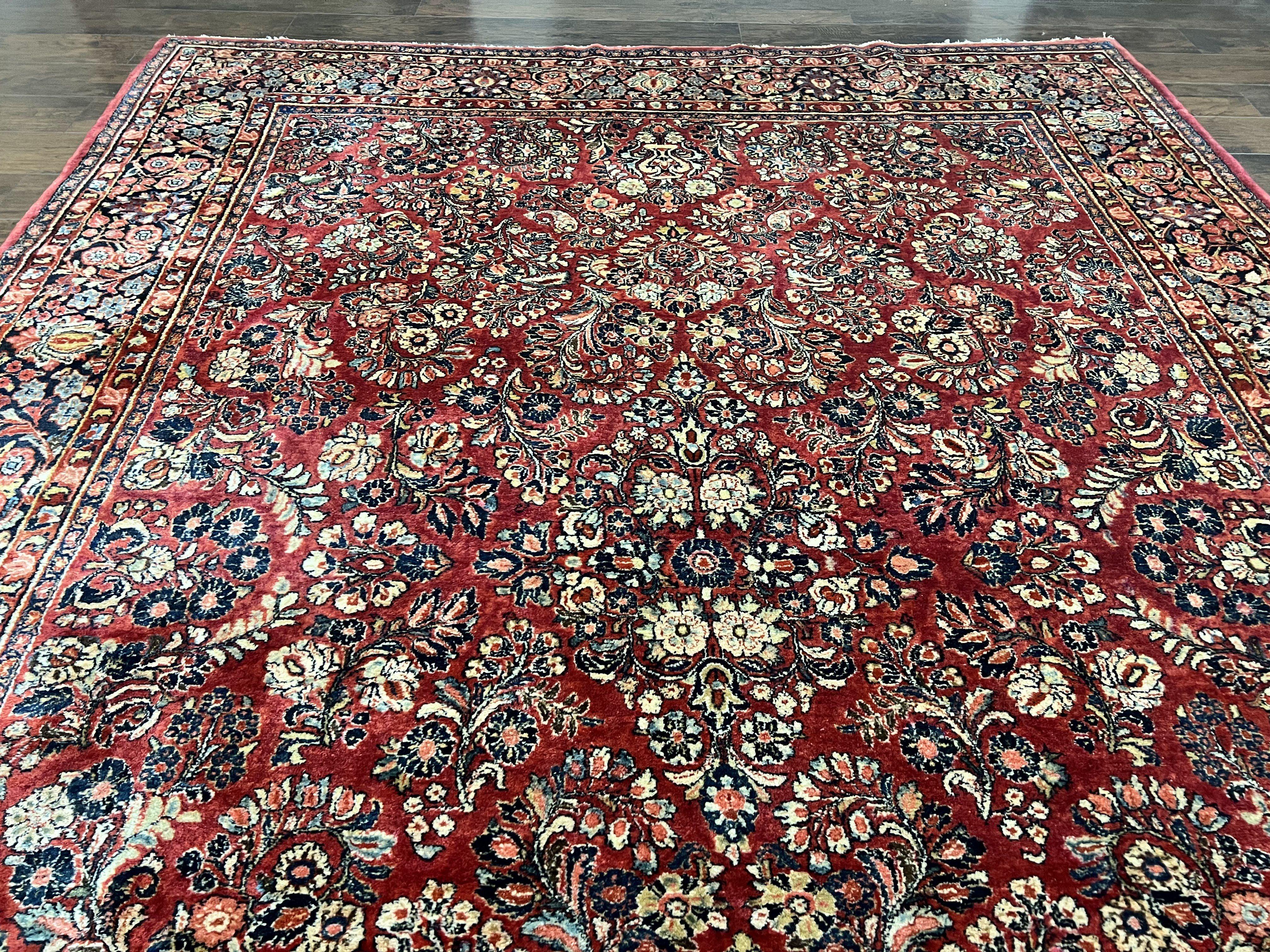 1920s Persian Sarouk Rug 9x12, Red Persian Carpet, High Quality Persian Rug, Allover Floral Pattern, Antique Oriental Rug, Wool Handmade Room Sized - Image 12