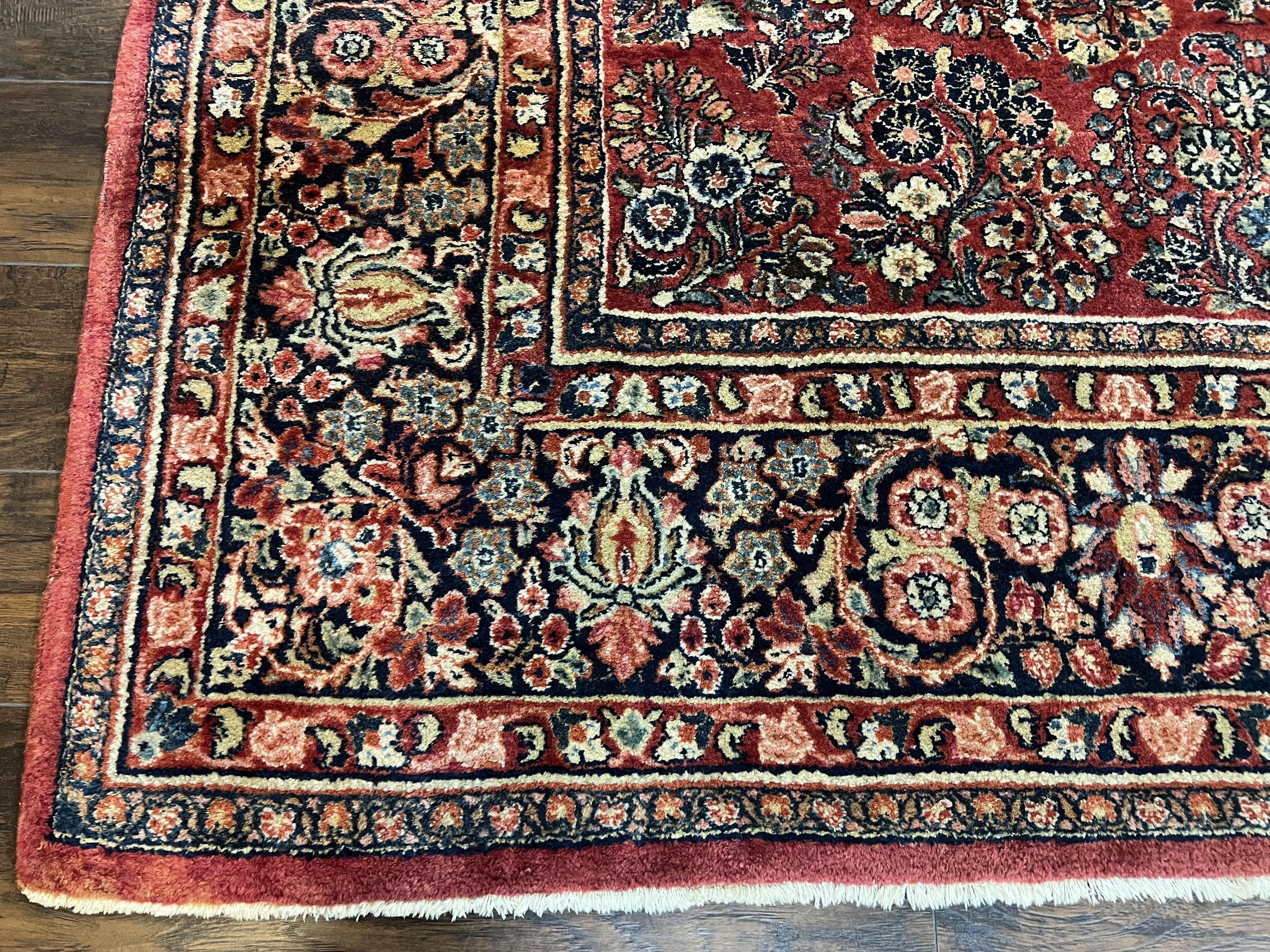 1920s Persian Sarouk Rug 9x12, Red Persian Carpet, High Quality Persian Rug, Allover Floral Pattern, Antique Oriental Rug, Wool Handmade Room Sized - Image 8