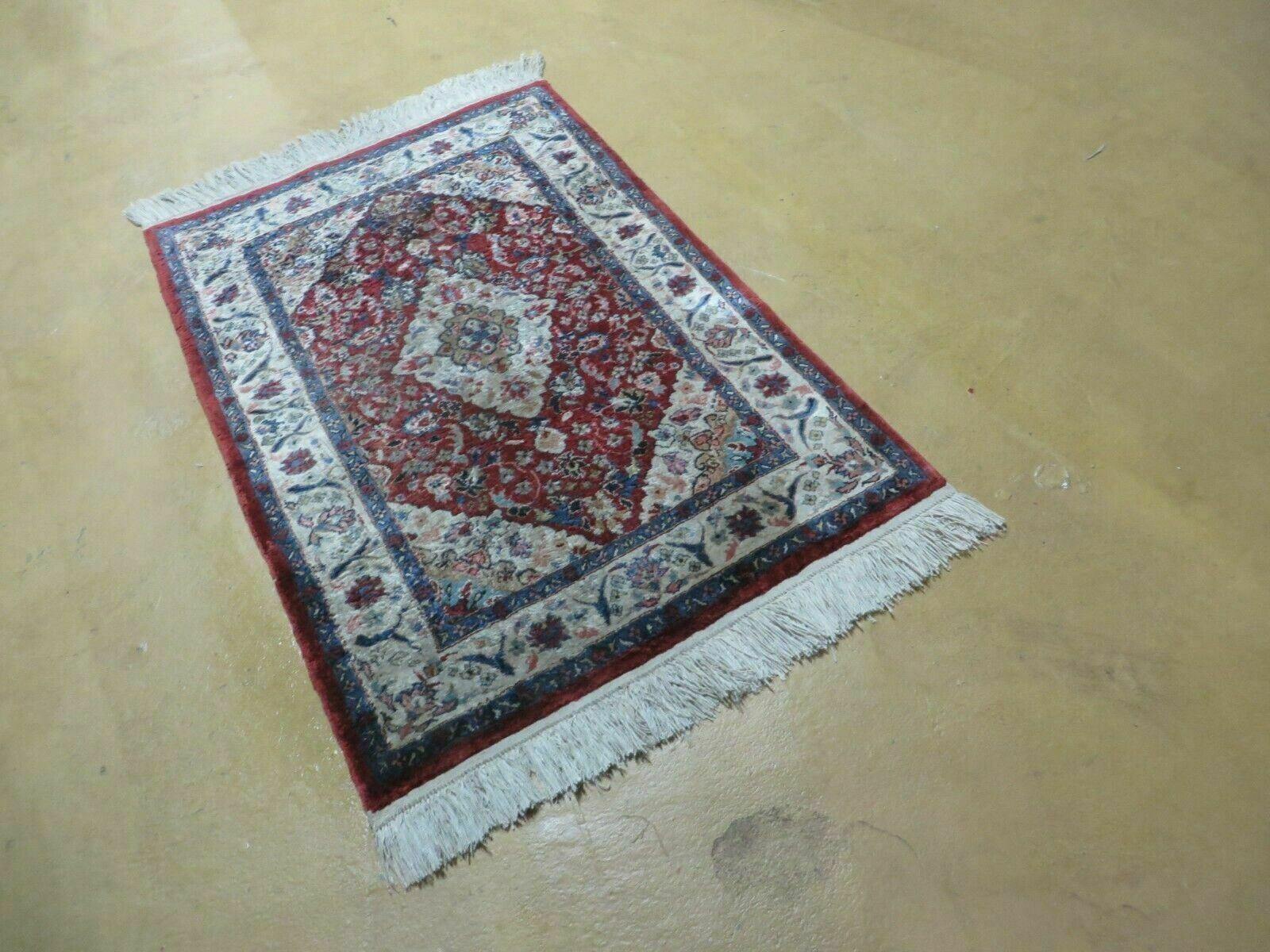 2' X 3' Handmade Chinese Floral Oriental Silk Rug Carpet Nice Red - Image 2