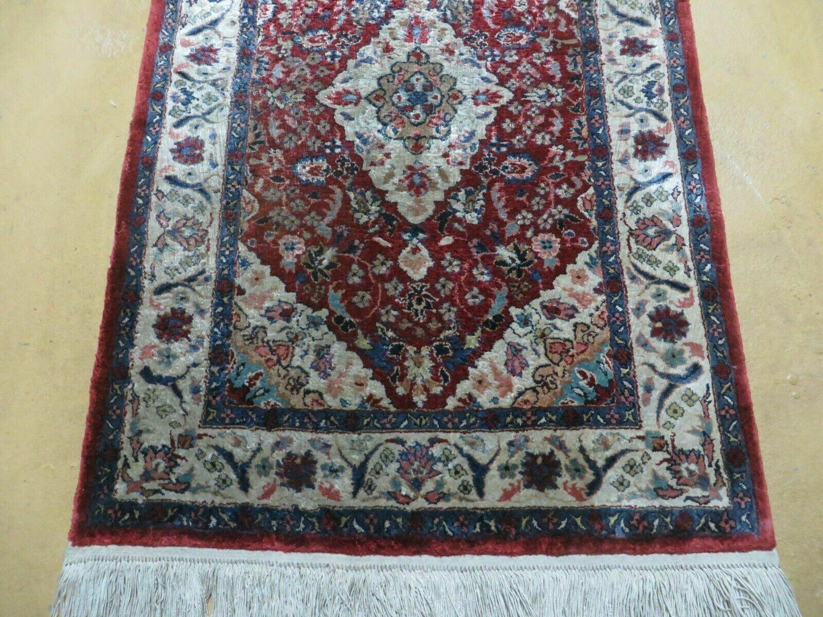 2' X 3' Handmade Chinese Floral Oriental Silk Rug Carpet Nice Red - Image 5