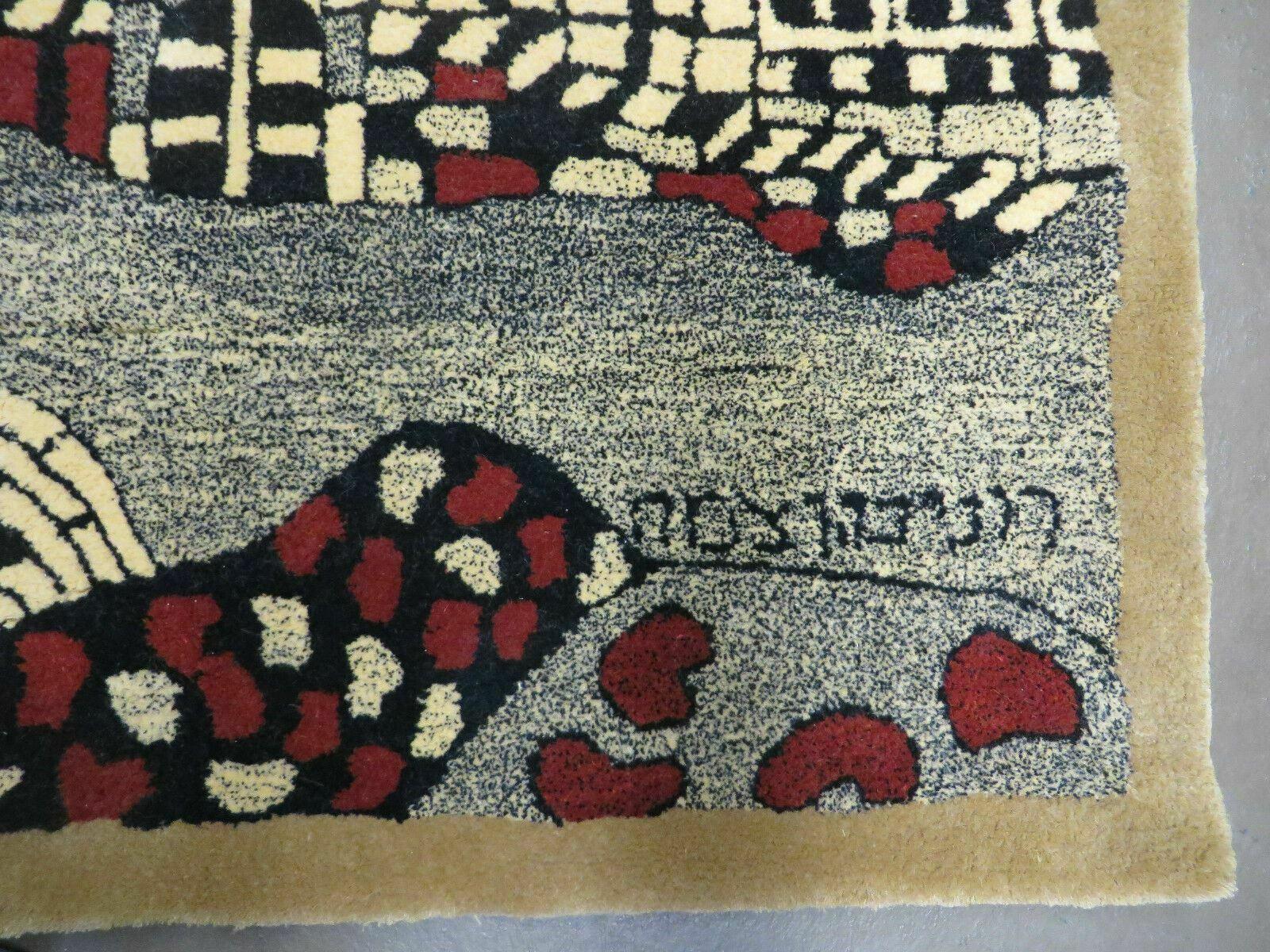 3' X 4' Vintage Hand Crafted Israel Wool Rug Carpet Wall Hanging Signed Hebrew - Image 9