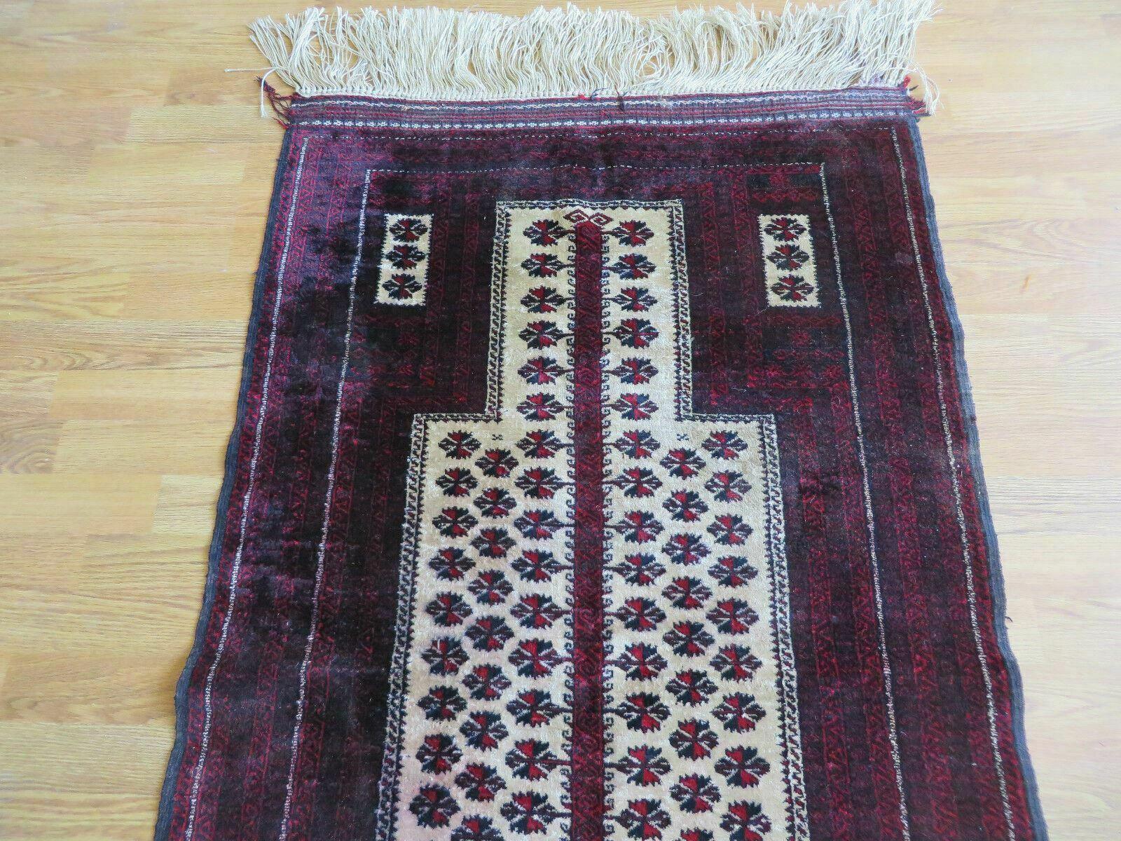 3' X 5' Handmade Fine Knotted Balouch Turkoman Prayer Silk Wool Rug - Image 2