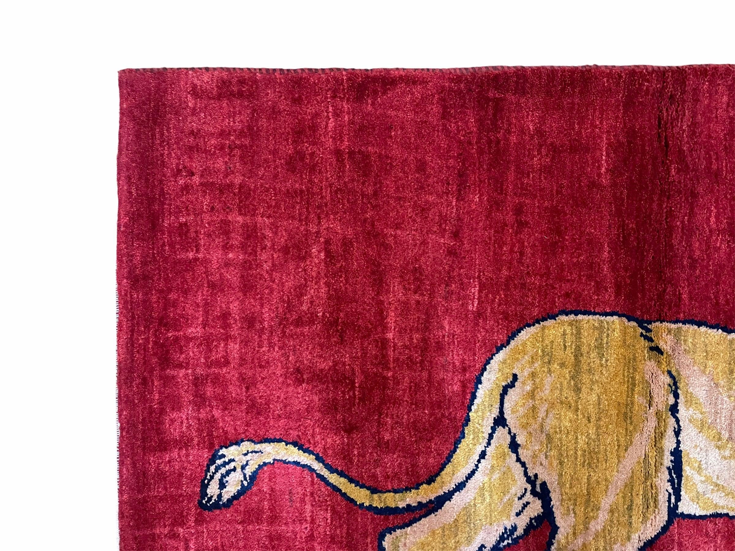 3 X 5 Handmade Hand-Knotted Rug Quality Wool Pictorial Lion Red Organic Dyes - Image 4