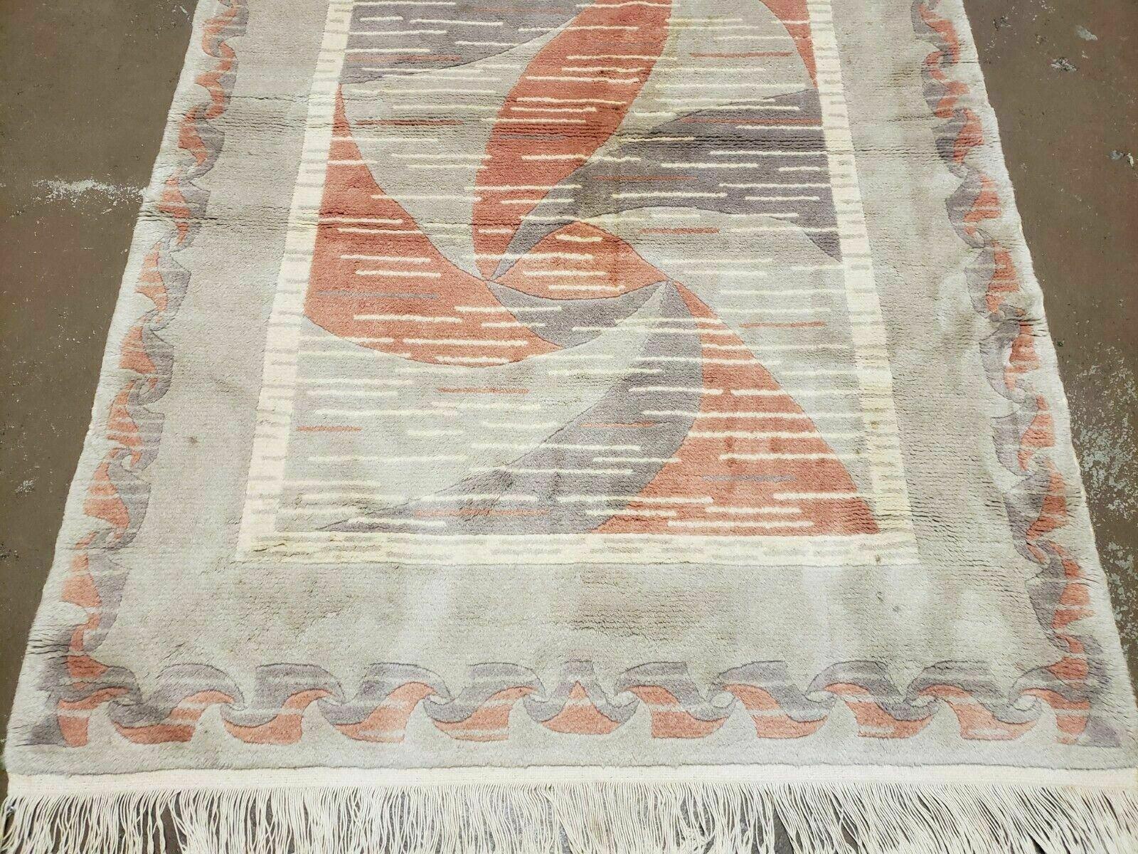 3' X 5' Handmade Modern Chinese Accent Rug - Silk on Cotton Carpet - Abstract Contemporary Design - Beige and Orange - Image 6