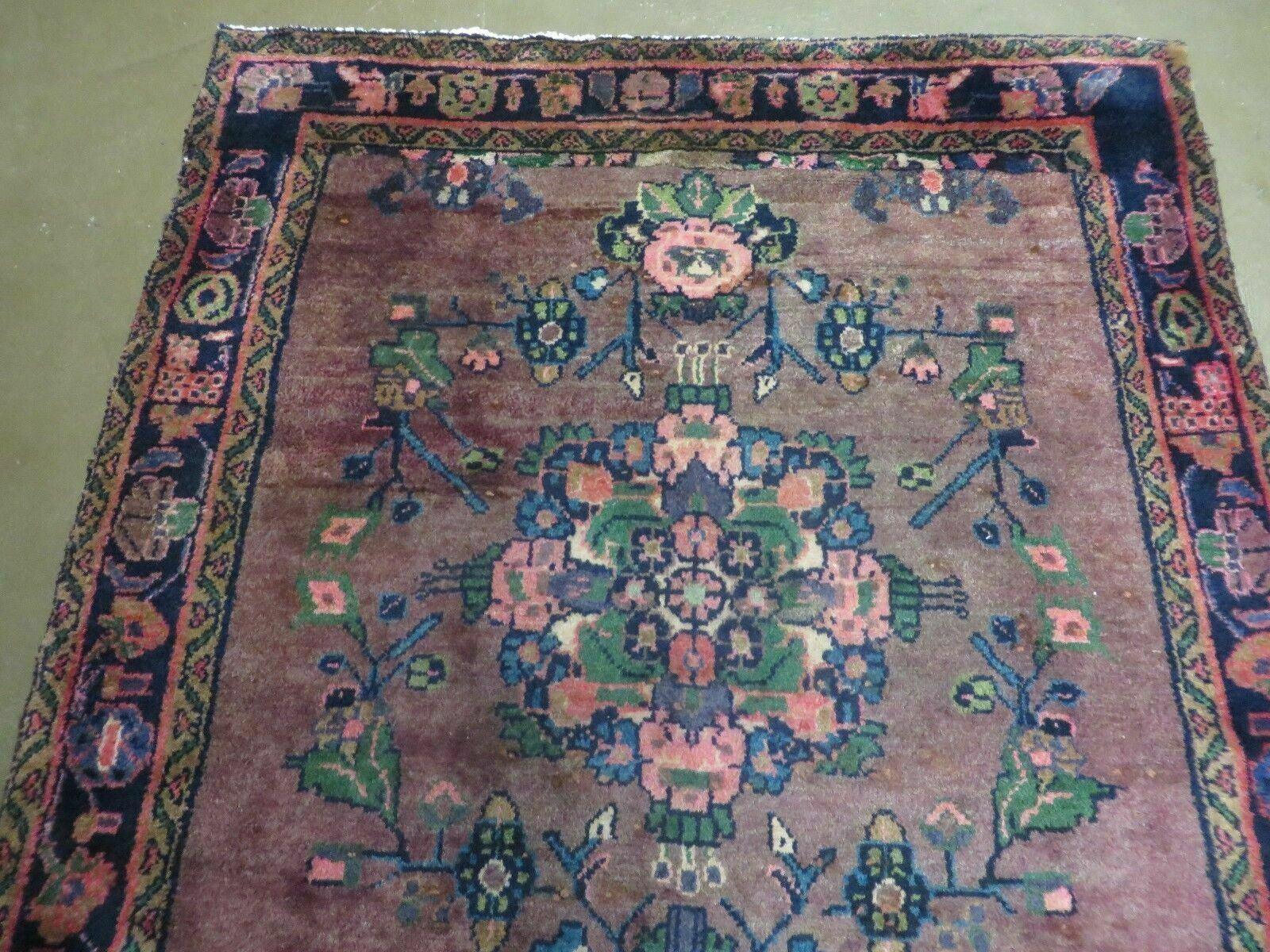 3 x 7 Antique Persian Hamadan Nahavand Rug, Tribal Runner Rug , Handmade Oriental Wool Rug, Vegetable Dyed, Purple-Red & Dark Blue, 3x7 Rug - Image 3