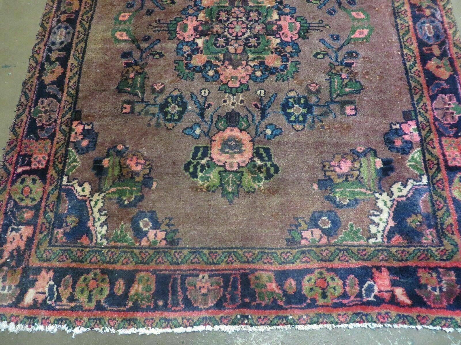 3 x 7 Antique Persian Hamadan Nahavand Rug, Tribal Runner Rug , Handmade Oriental Wool Rug, Vegetable Dyed, Purple-Red & Dark Blue, 3x7 Rug - Image 5