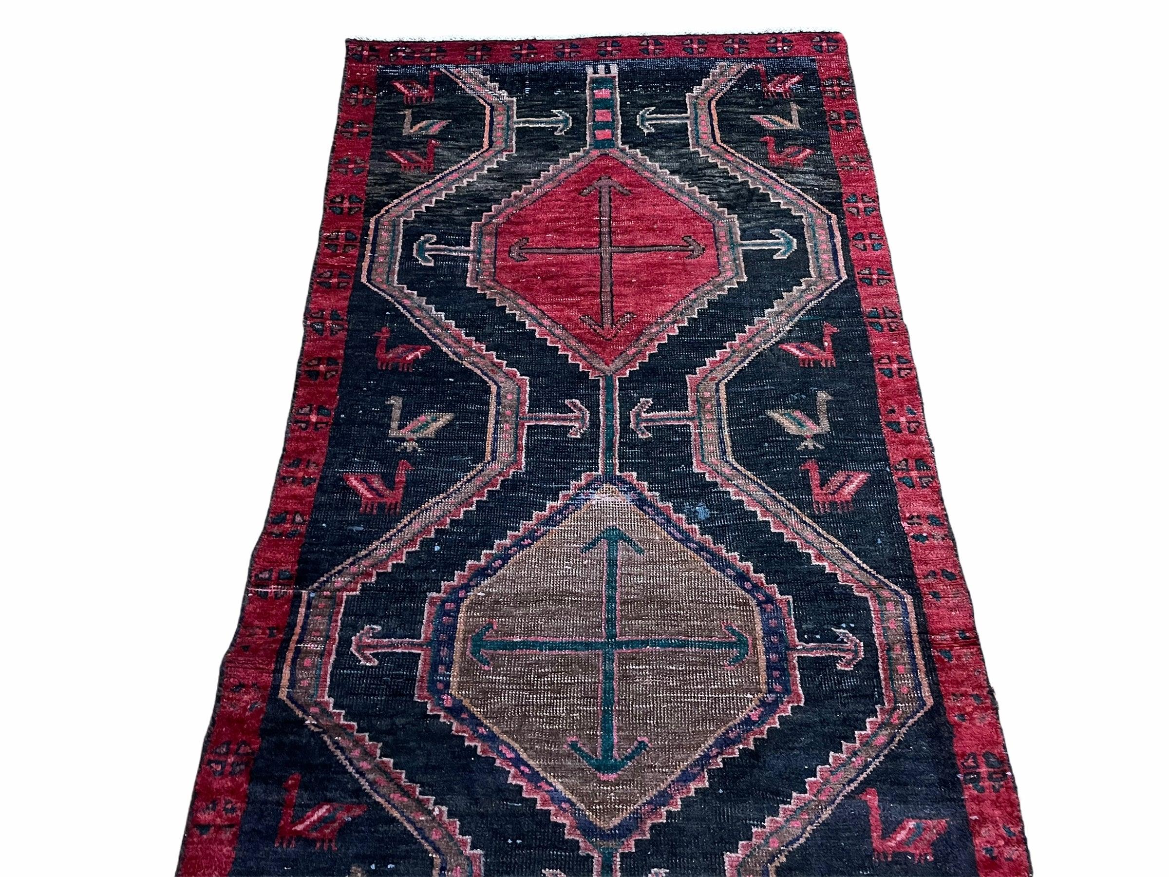 3 X 7 Handmade Wool Tribal Runner Rug Geometric Red Blue Boho Organic Dyes - Image 6
