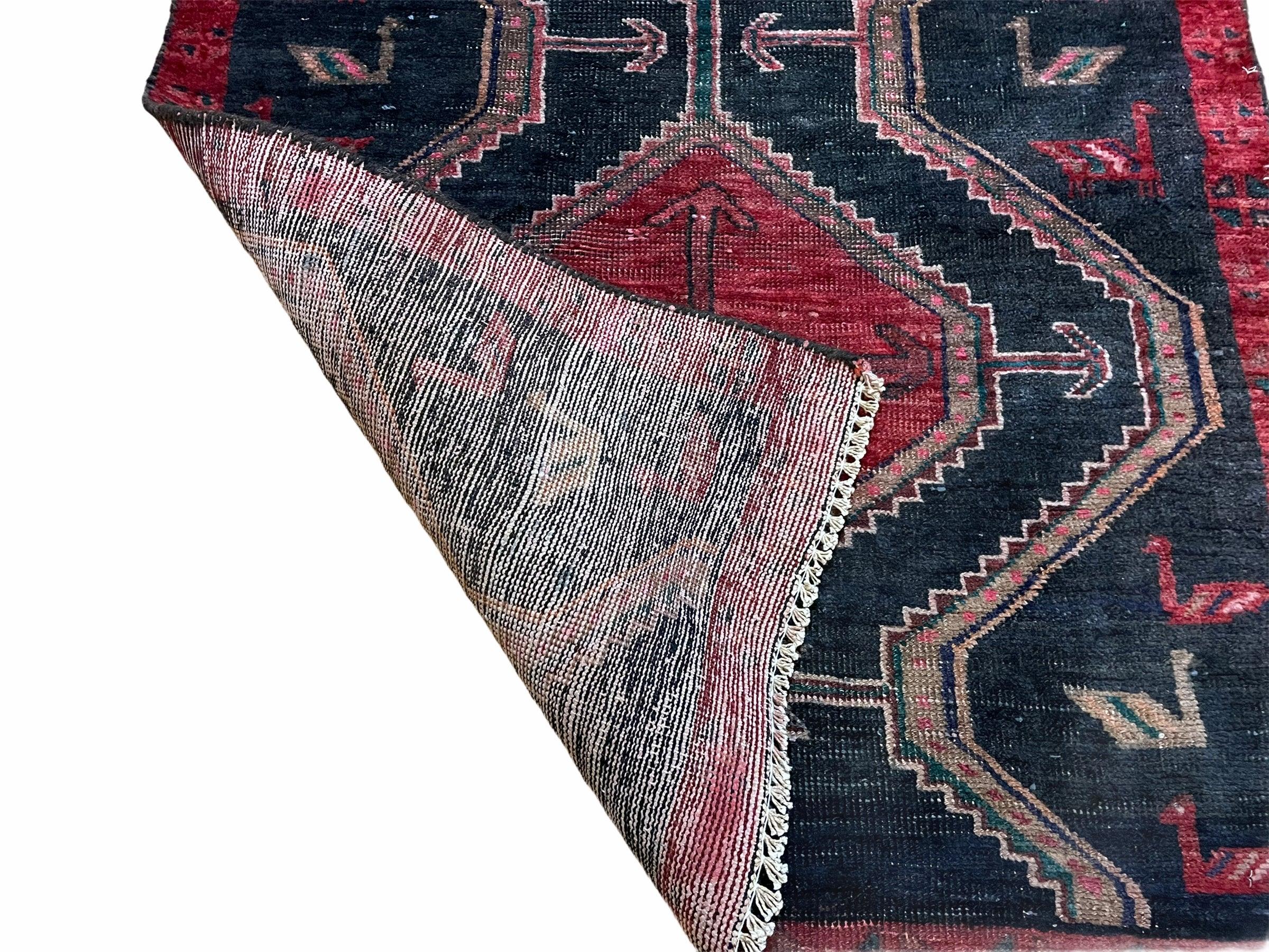 3 X 7 Handmade Wool Tribal Runner Rug Geometric Red Blue Boho Organic Dyes - Image 8