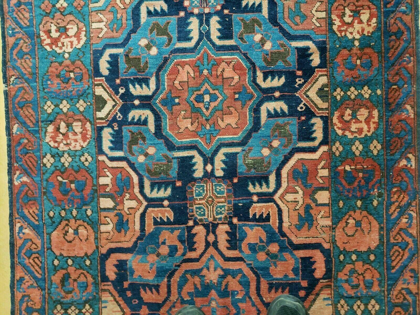 3'10" X 10' Antique Caucasian Seychor Rug Hand Made Wool Carpet Organic Dye Nice - Image 11