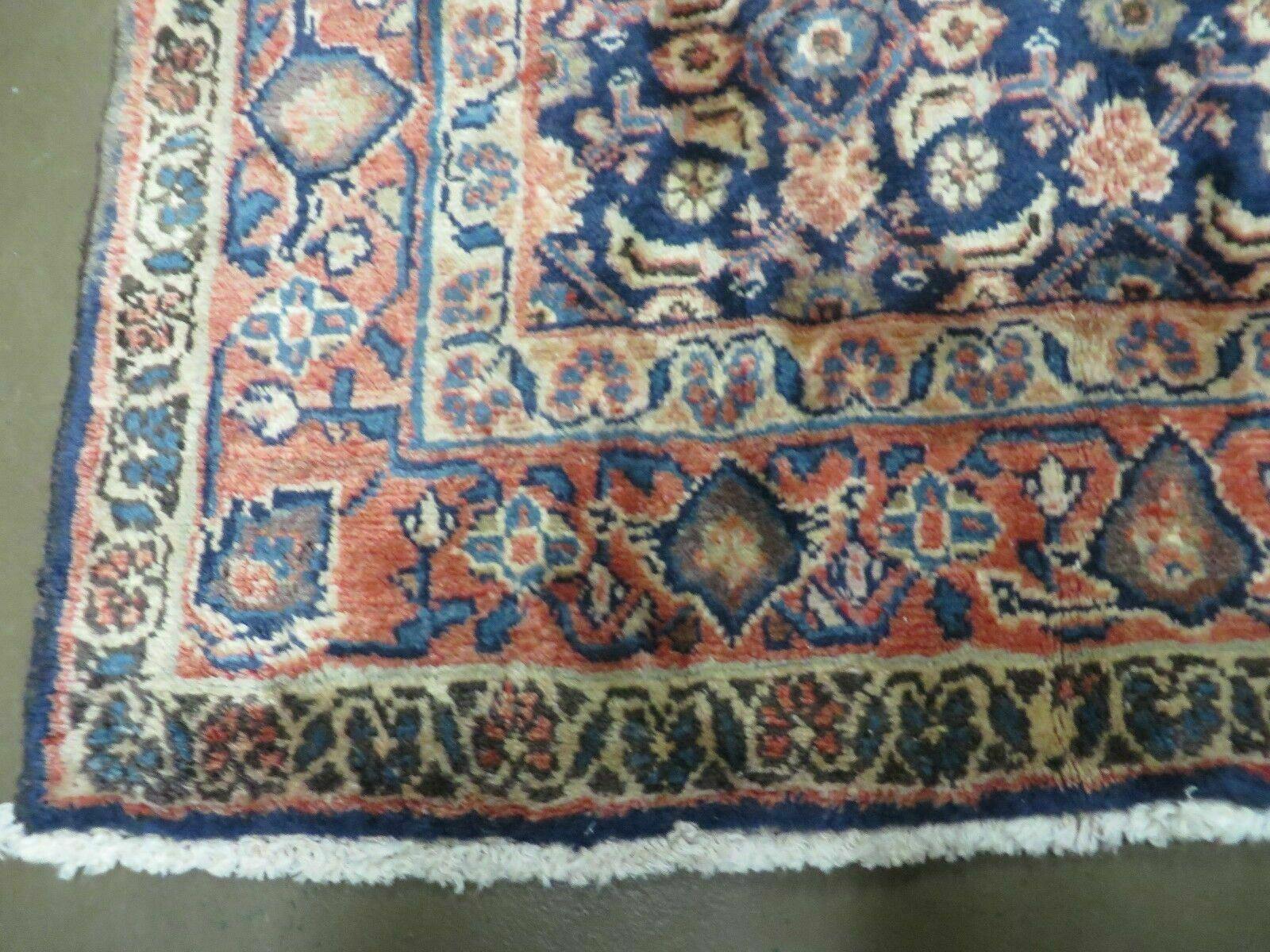 3'7" X 10' Antique Handmade India Floral Oriental Wool Runner Rug Organic Blue - Image 8
