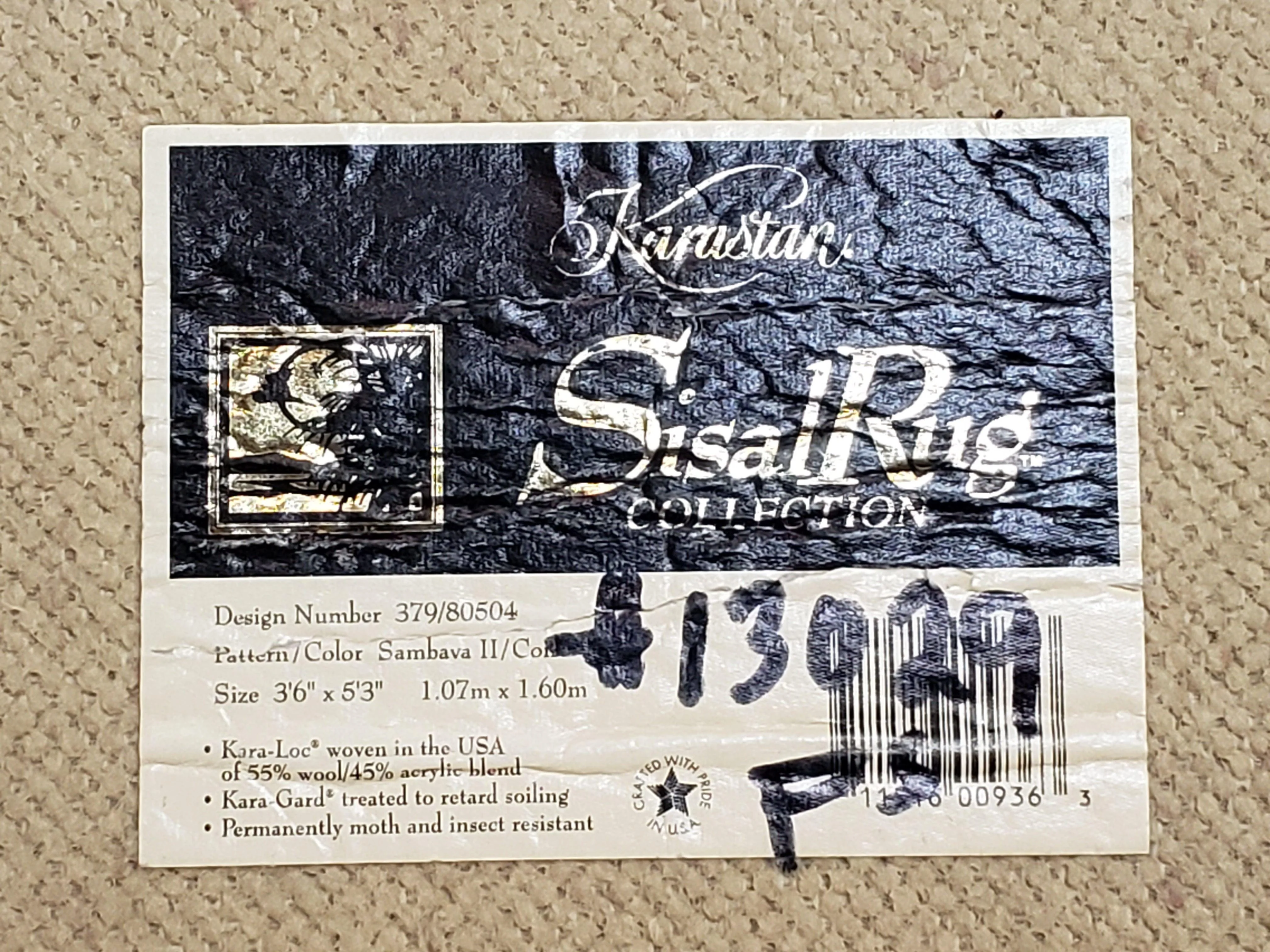 3x5 Karastan Sisal Rug Collection, Design 379/80504, Sambava II, 3'6 x 5'3, Beige Karastan Rug with Label, Authentic Karastan, Entryway Rug - Image 10