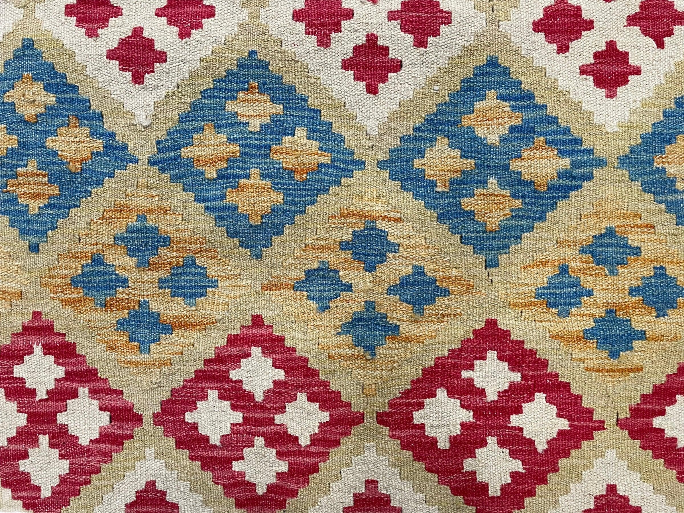 3x5 Kilim Rug Multicolor Tribal Kilim Rug 3 x 5 Tan Light Blue Red Beige New Turkish Anatolian Wool Kilim Flatweave Rug - Image 6