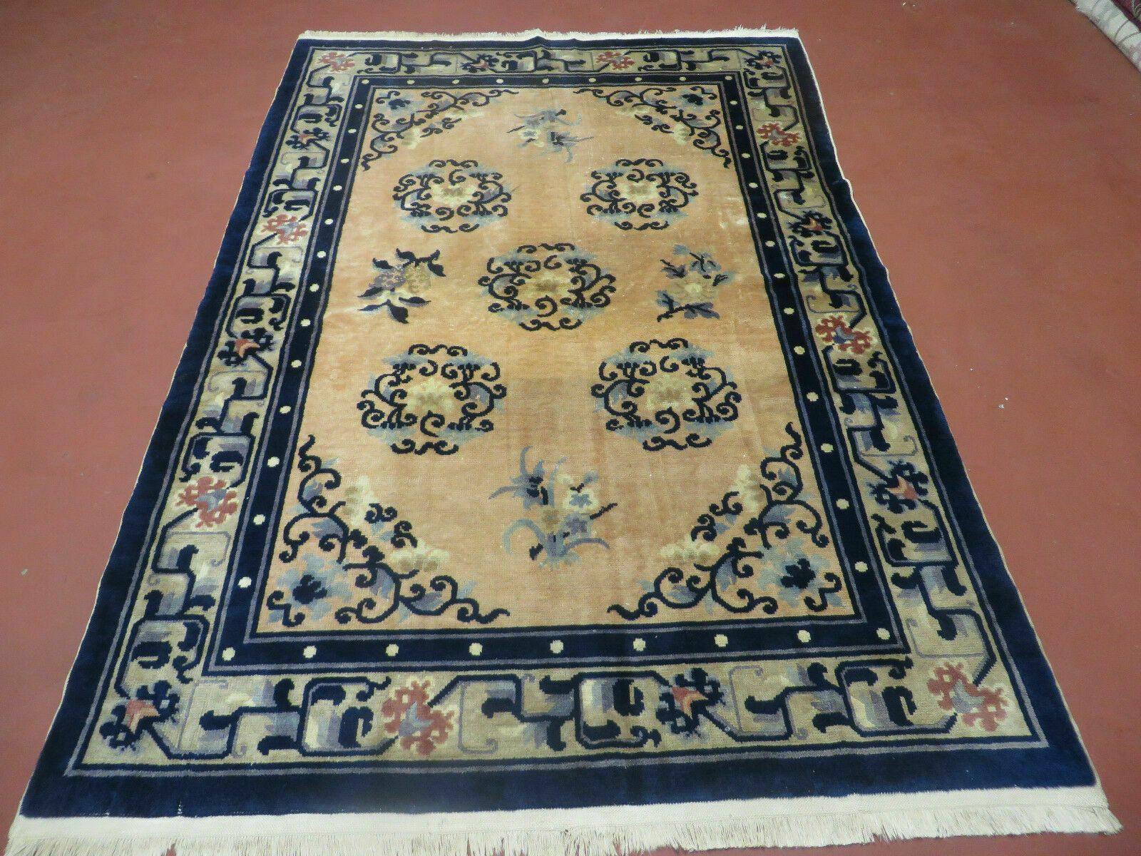 4' X 6' Antique Handmade Fine Knotted Peking Chinese Wool Rug Amiri Salmon