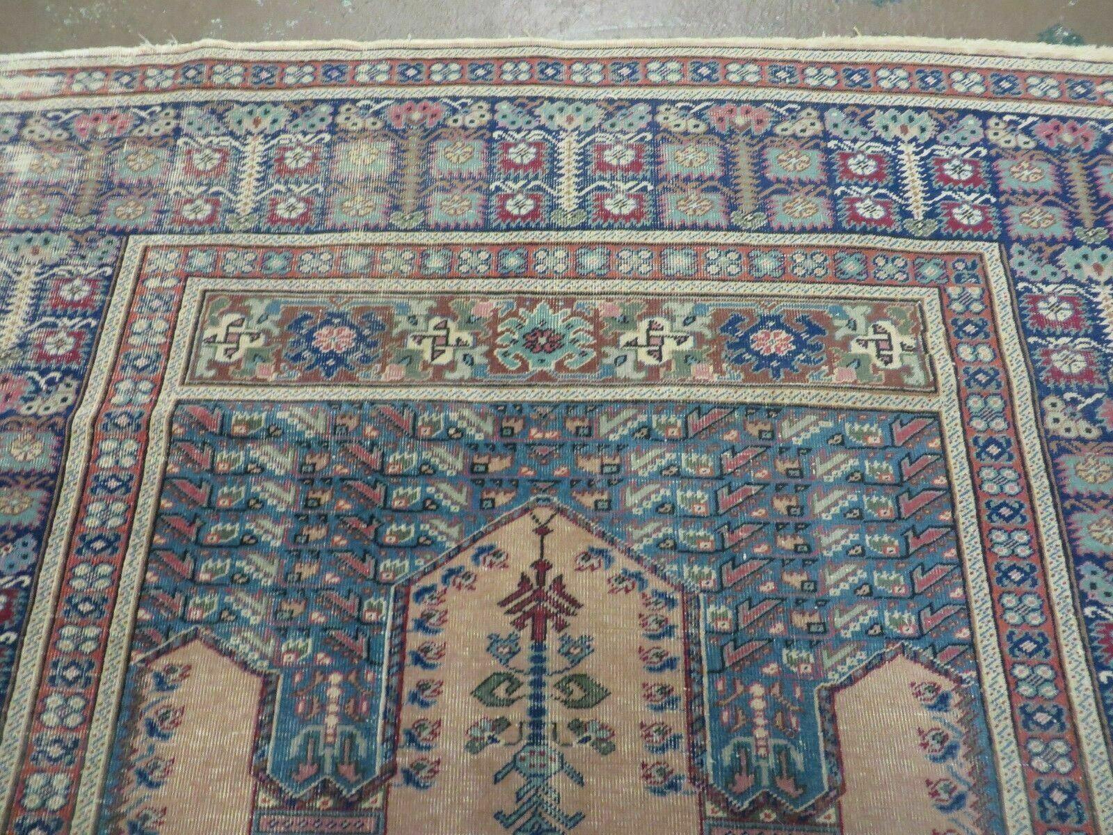 4' X 6' Antique Handmade Turkish Mehrab Prayer Wool Rug Lantern Beautiful - Image 3