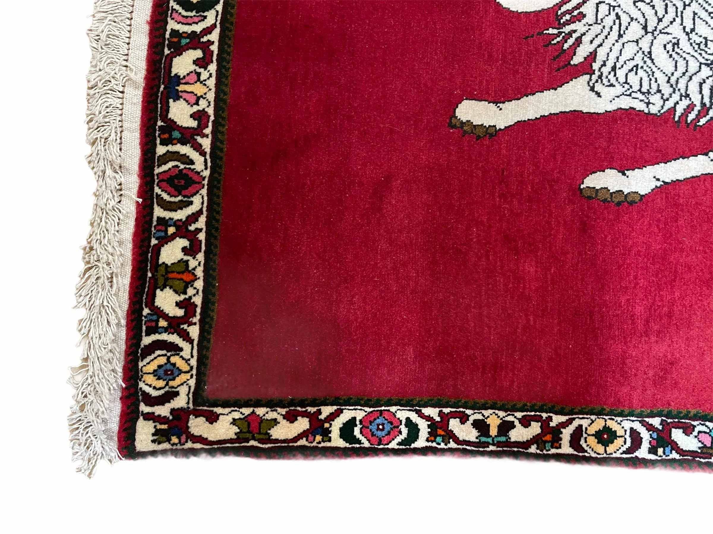 4 X 6 Handmade Hand-Knotted Quality Wool Rug Zagros Lion Red Ivory Tribal Rug - Image 6