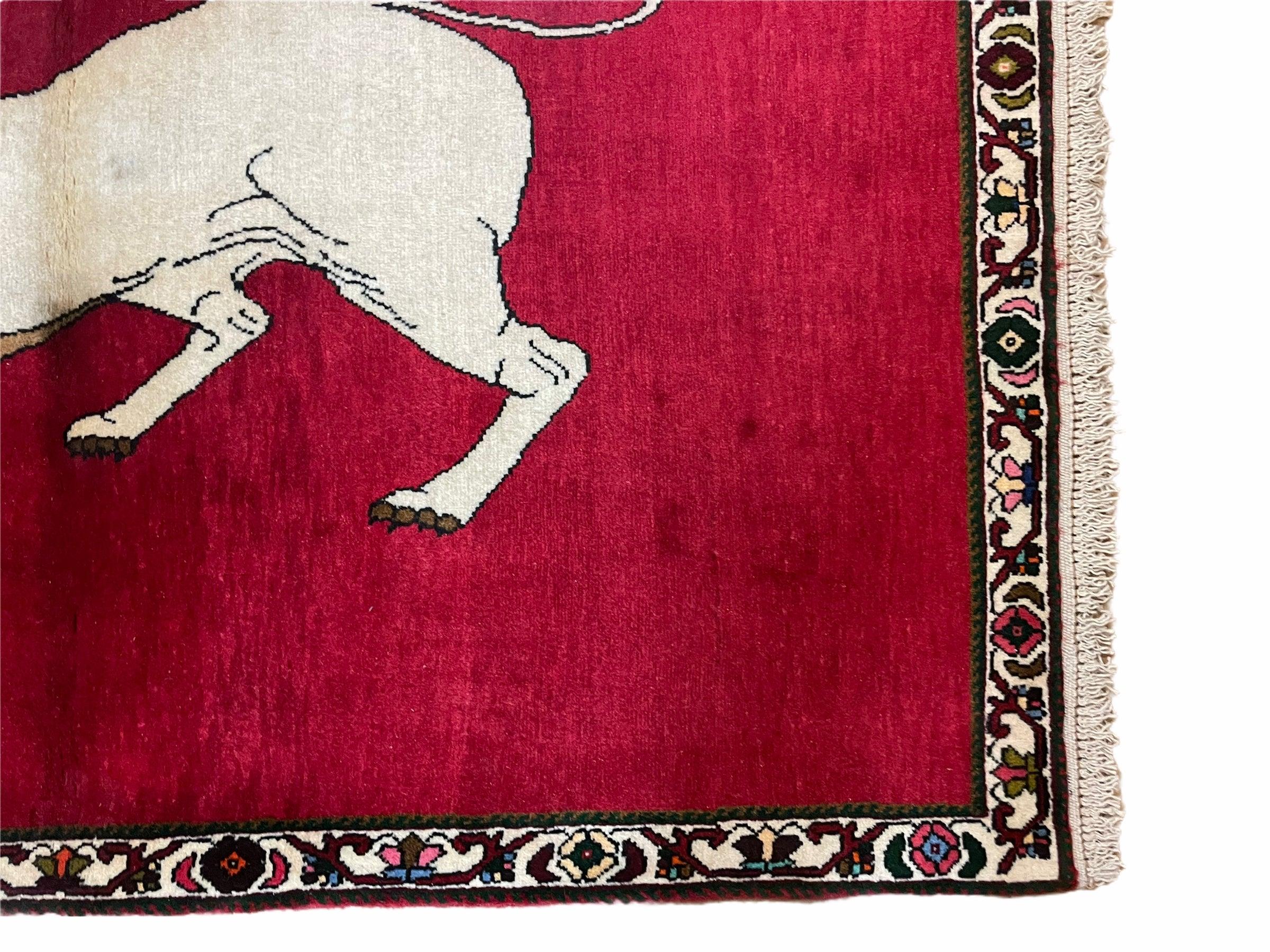 4 X 6 Handmade Hand-Knotted Quality Wool Rug Zagros Lion Red Ivory Tribal Rug - Image 7