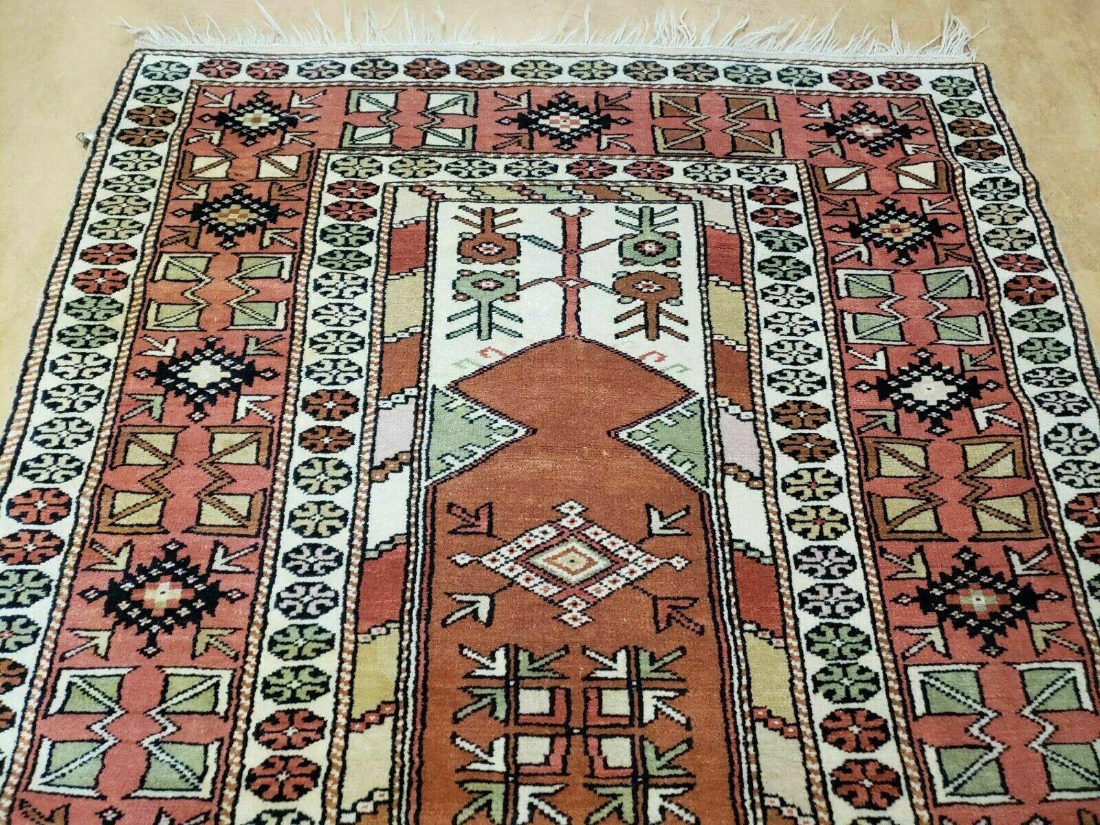 4' X 7' Antique Handmade Turkish Melas Oushak Wool Rug - Image 11