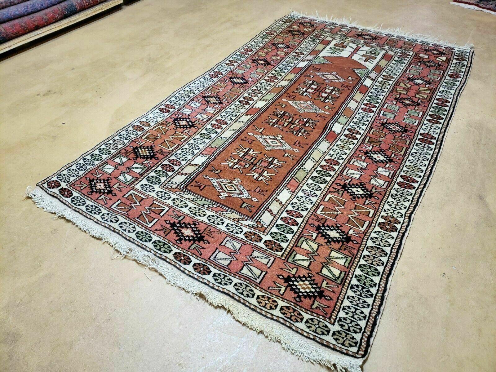4' X 7' Antique Handmade Turkish Melas Oushak Wool Rug - Image 2