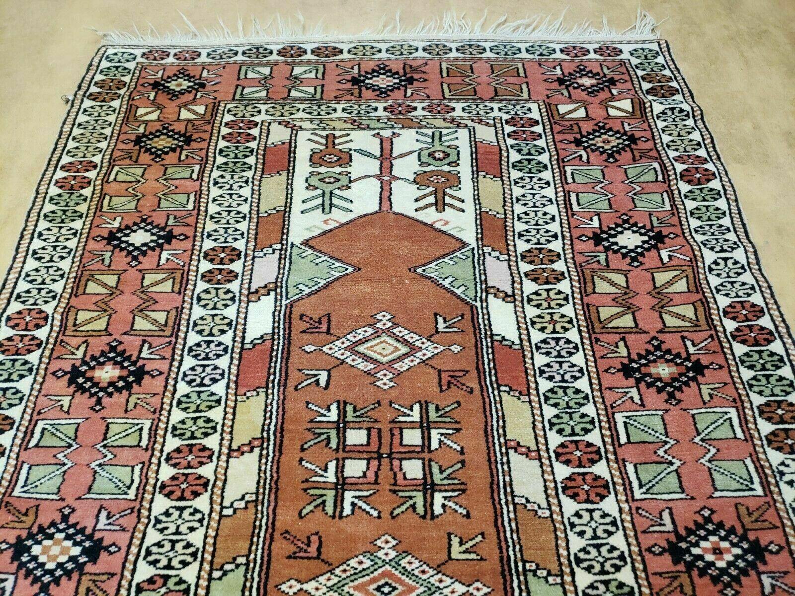 4' X 7' Antique Handmade Turkish Melas Oushak Wool Rug - Image 3