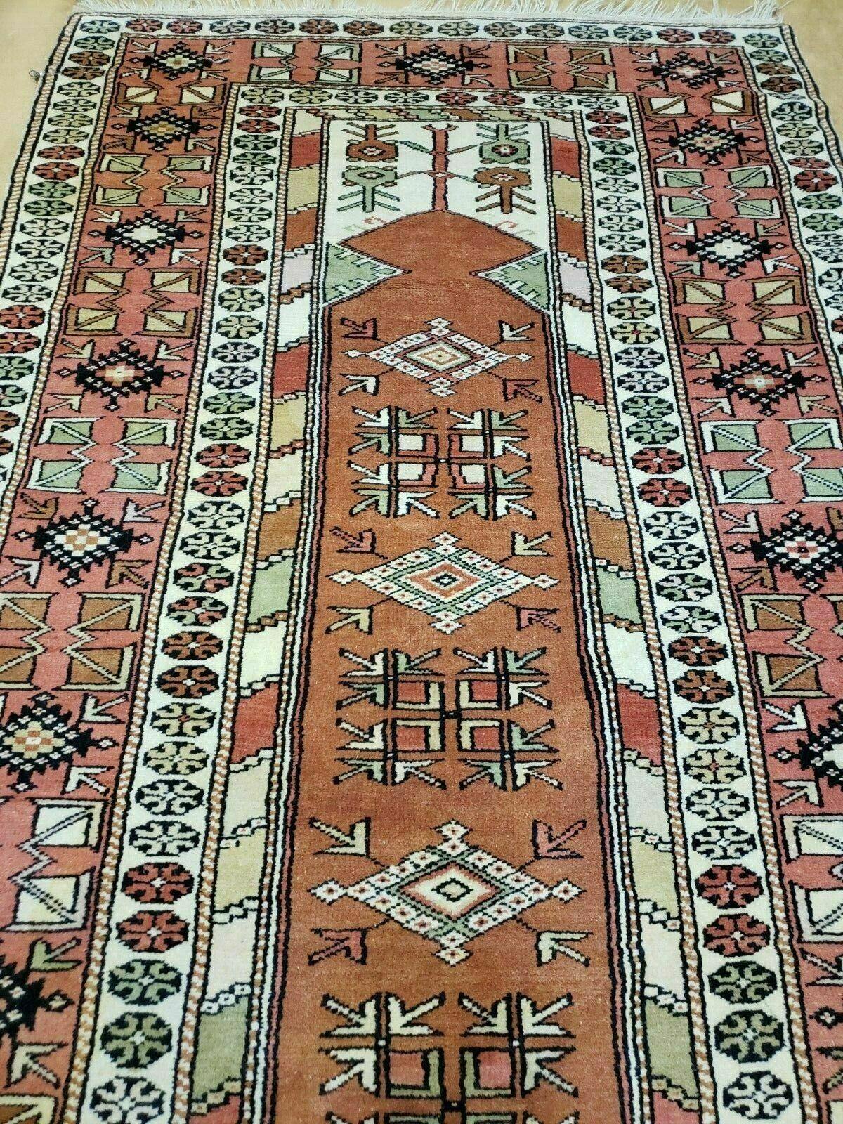 4' X 7' Antique Handmade Turkish Melas Oushak Wool Rug - Image 4