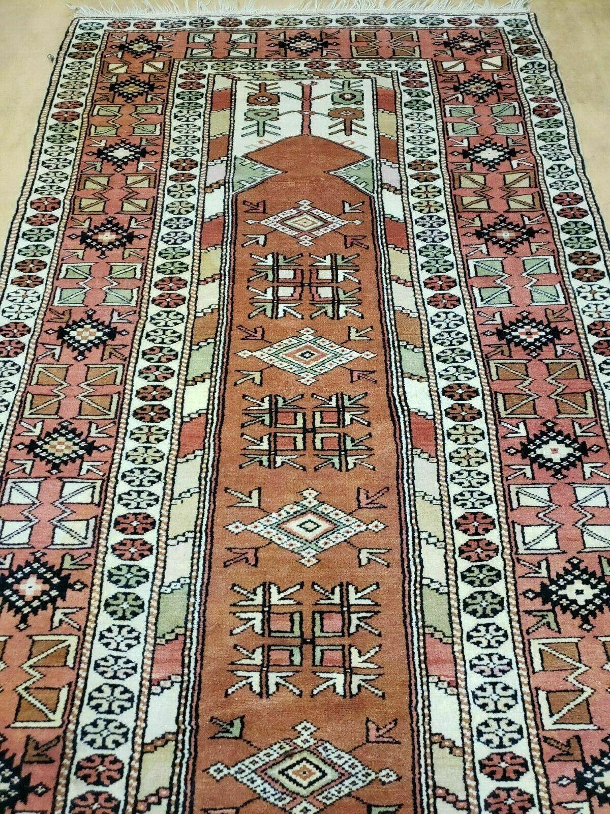 4' X 7' Antique Handmade Turkish Melas Oushak Wool Rug - Image 5