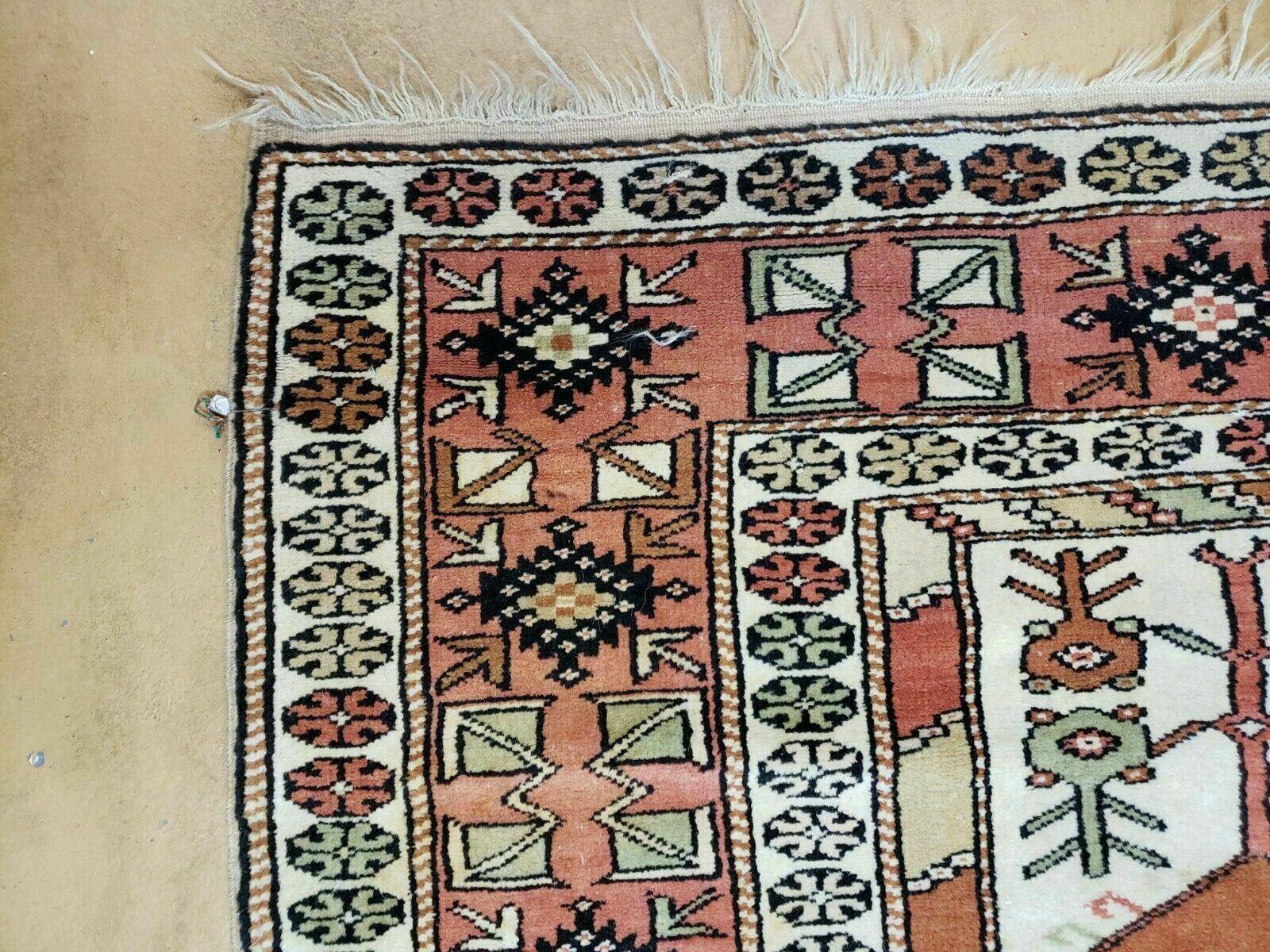 4' X 7' Antique Handmade Turkish Melas Oushak Wool Rug - Image 6