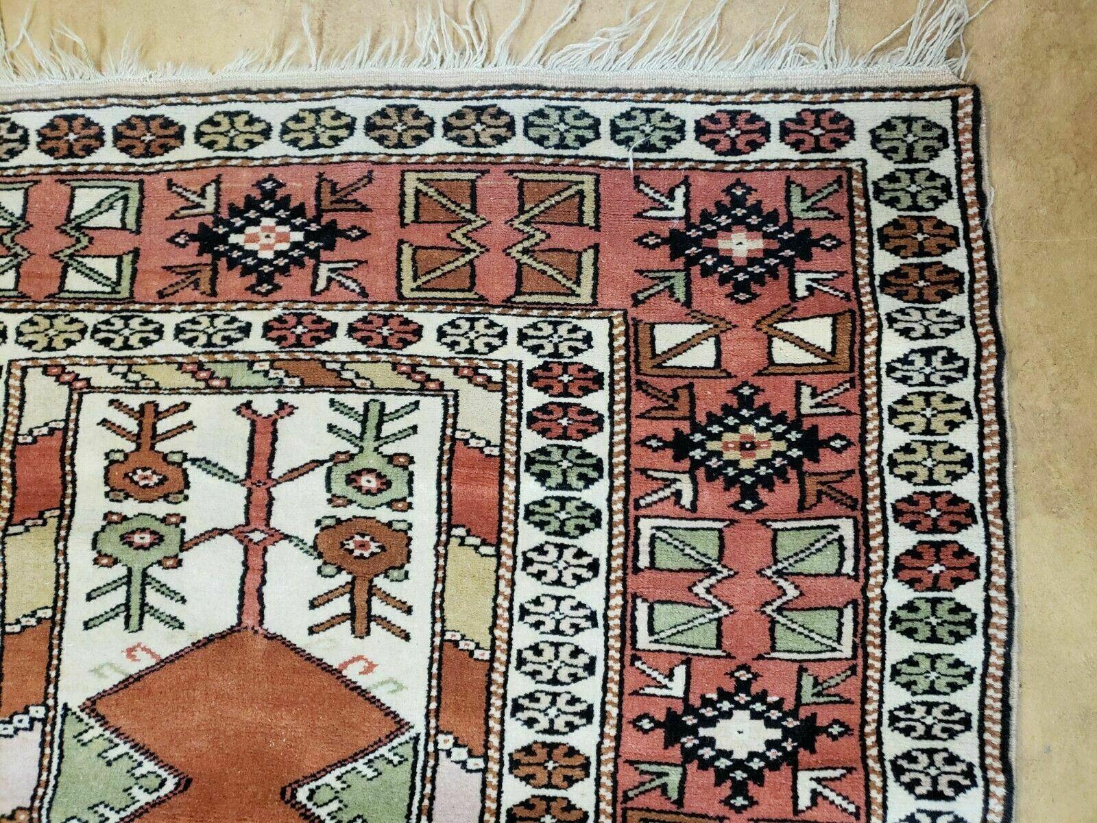 4' X 7' Antique Handmade Turkish Melas Oushak Wool Rug - Image 7