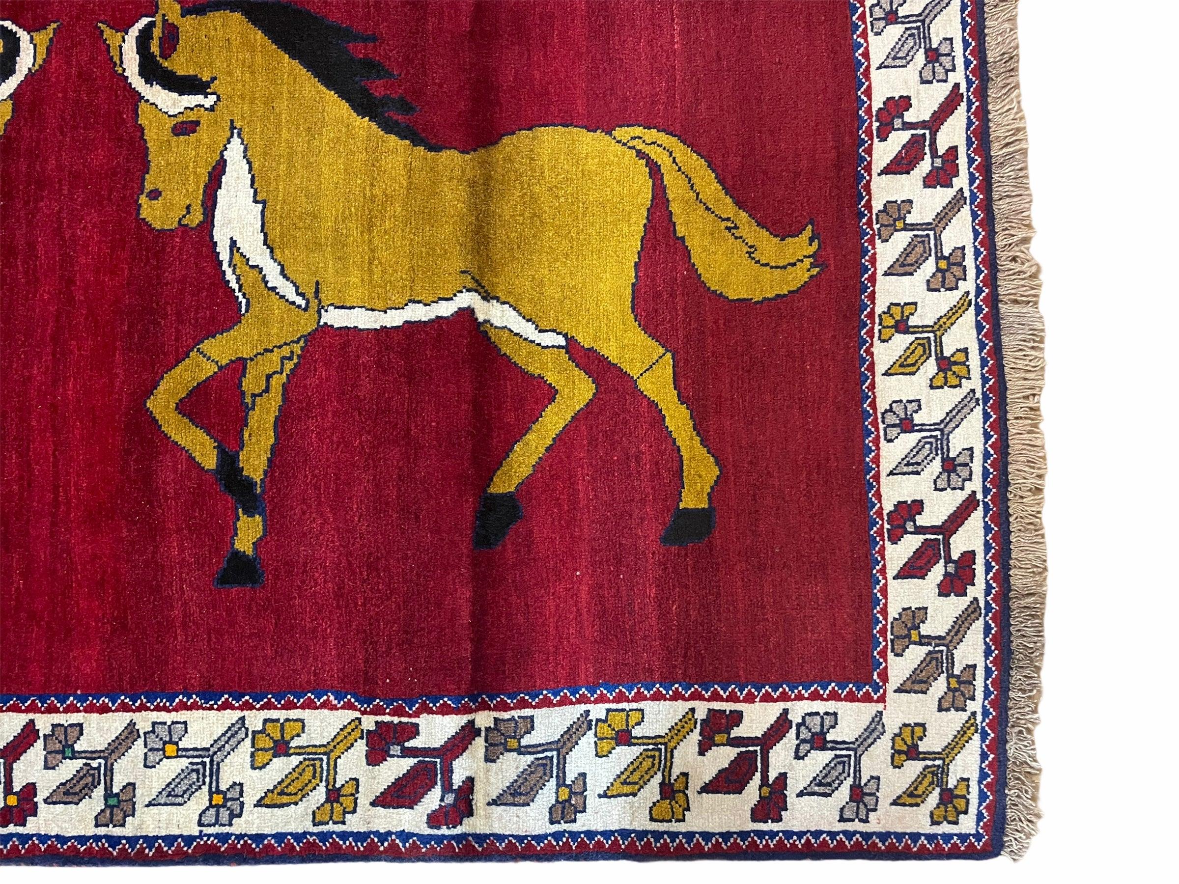 4 X 7 Handmade Hand-Knotted Quality Wool Rug Horses Zagros Red Mustard Gold New - Image 7