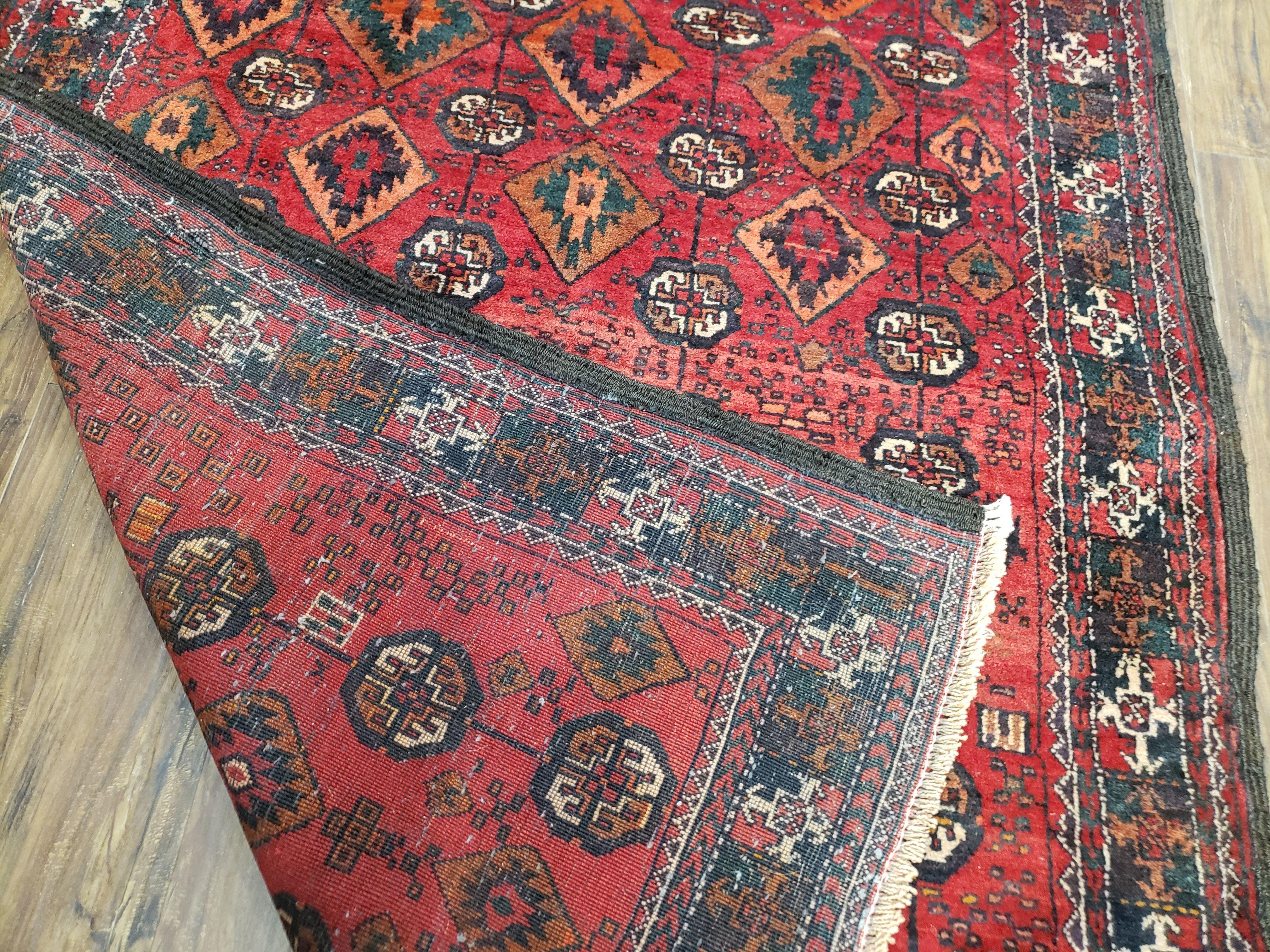4 x 8 Handmade Baluch Afghan Turkoman Tribal Wool Rug Organic Dyes 8x4 Carpet - Image 9