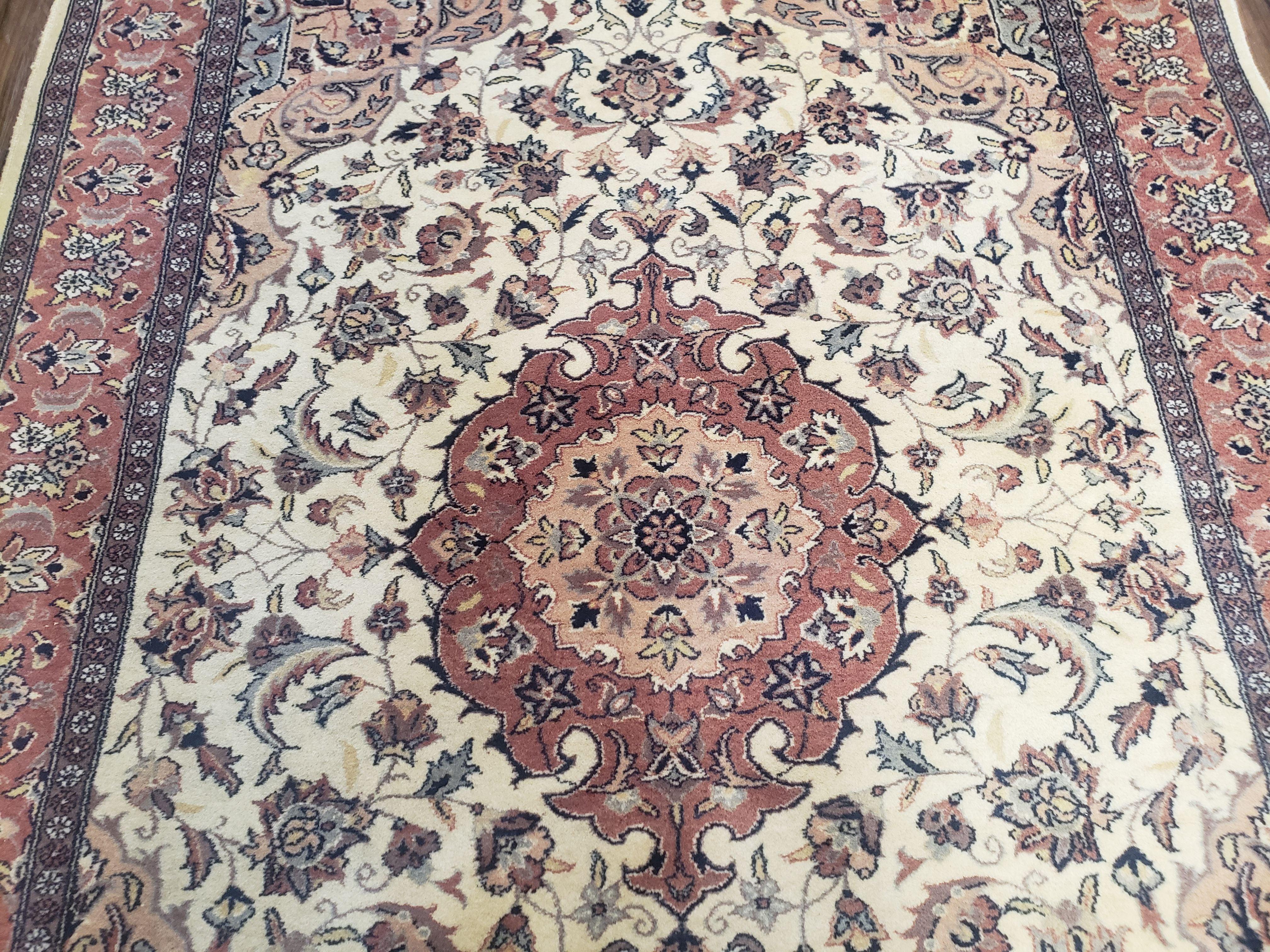 4x6 Handmade Top Quality Pakistani Floral Wool Rug Veg Dyes Carpet Beige Salmon - Image 11