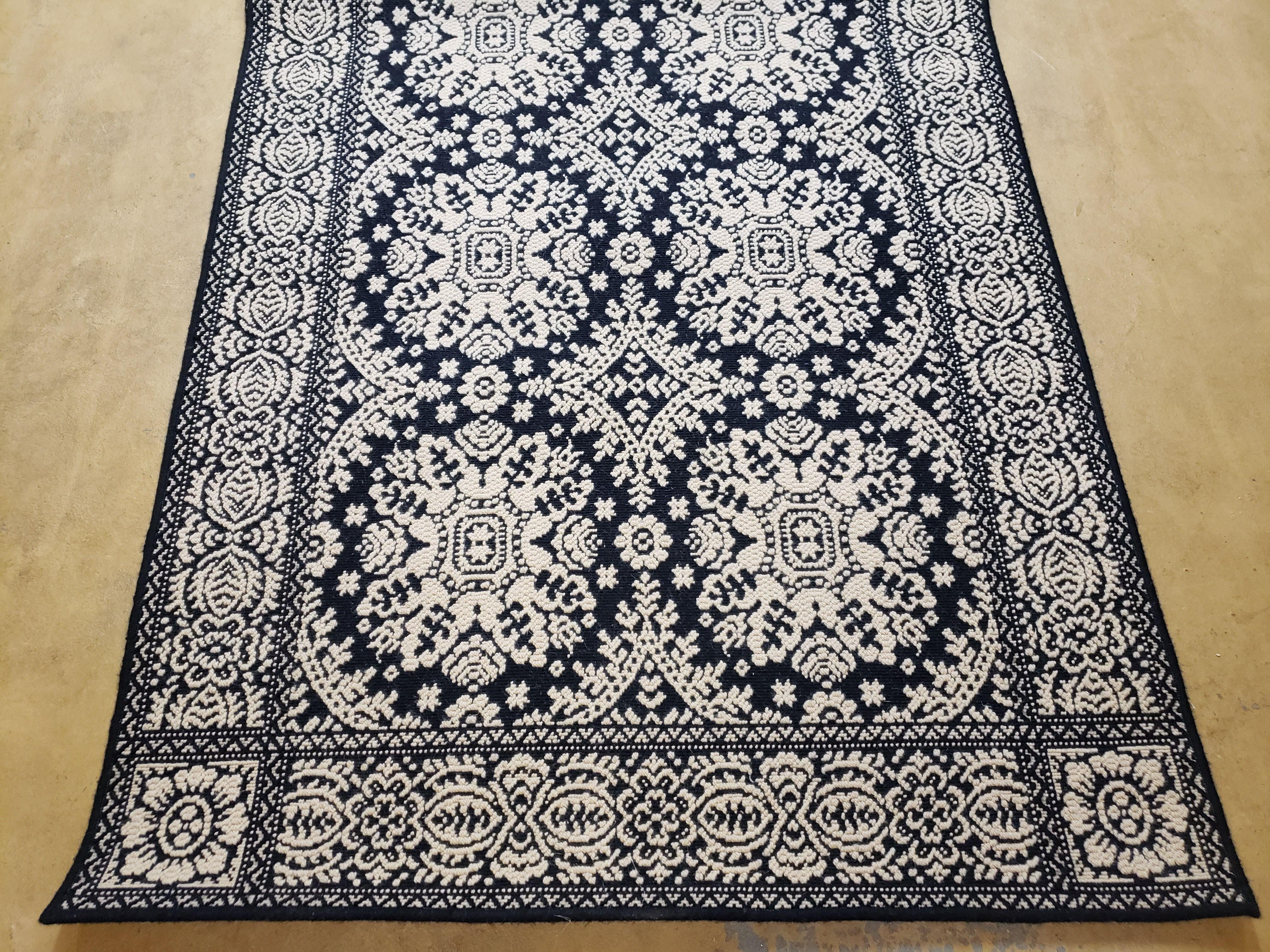 4x6 Power-Loomed Rug Dark Navy Blue & Ivory Oriental Carpet Nice - Image 4