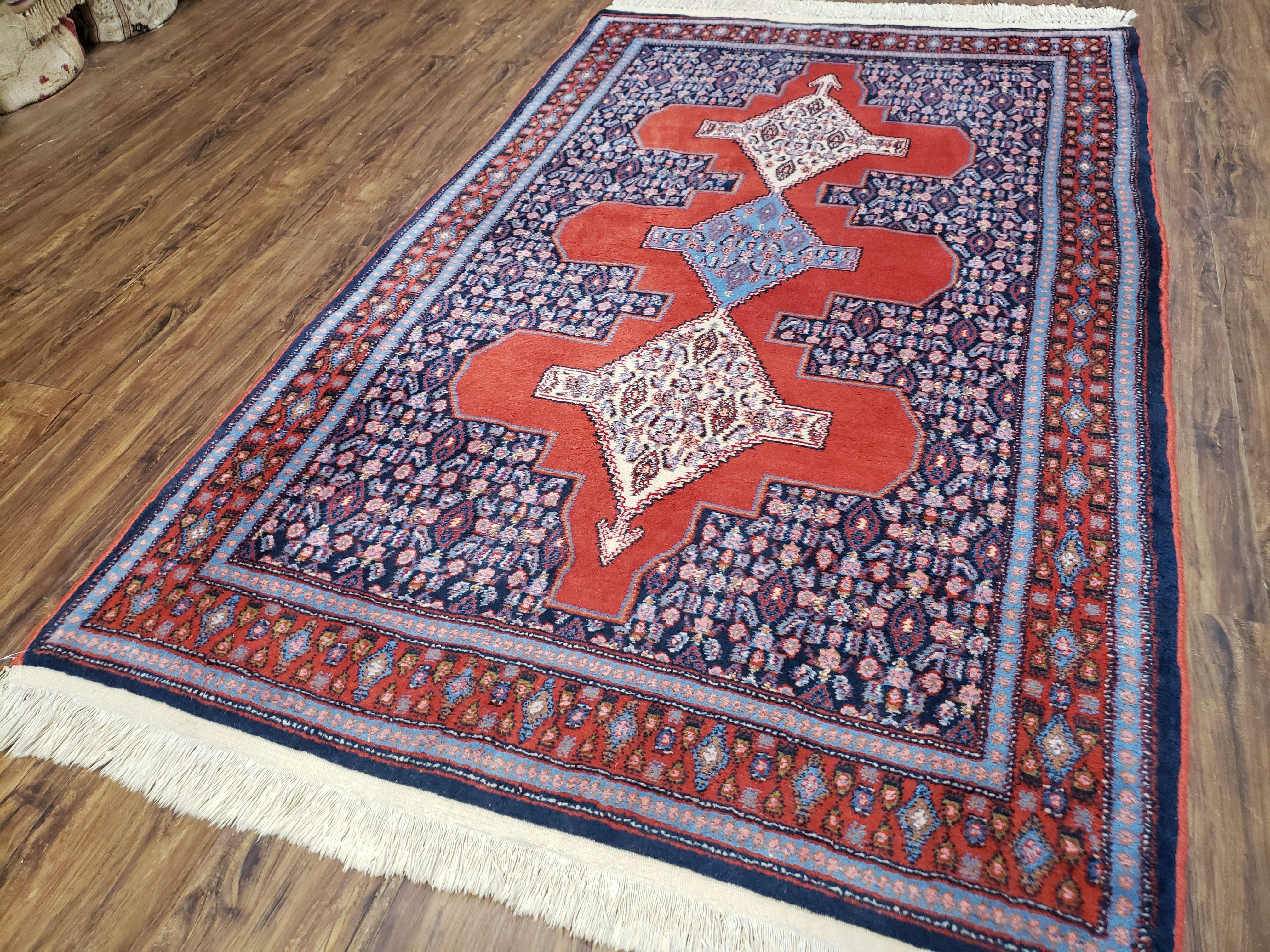 4x6 Western Kurdistan Kurdish Carpet Senneh Wool Area Rug Veg Dyes Red Blue Nice - Image 11