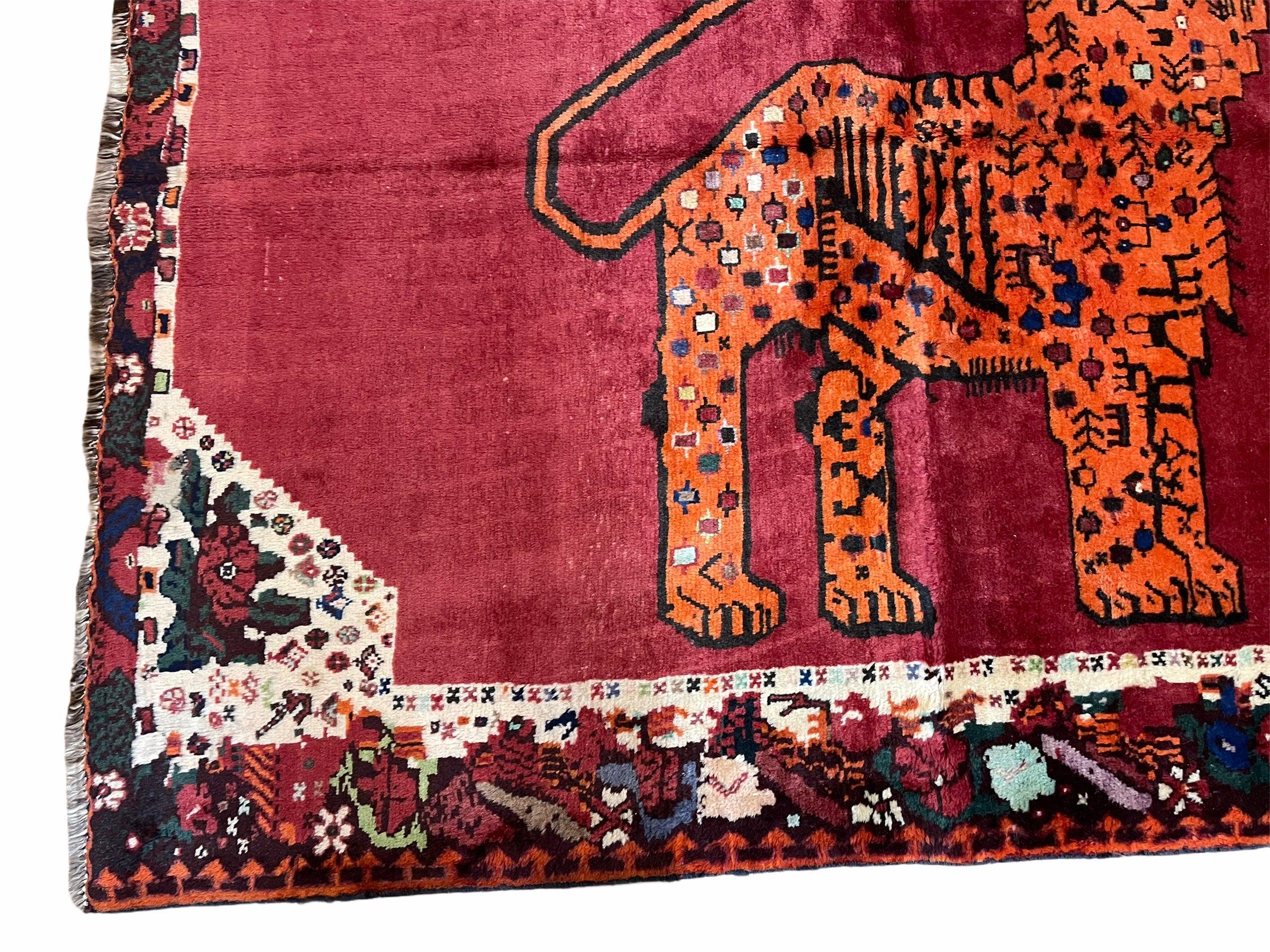 5 X 6 Handmade Rug Zagros Quality Wool Rug Lion Organic Dyes Red Leopard Tribal - Image 4
