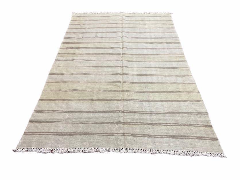 5x8 Turkish Kilim Rug, Flatweave Carpet, Striped Blanket, Southwestern Design, New, Gray, Wool, High Quality, Hand-Knotted - Image 11