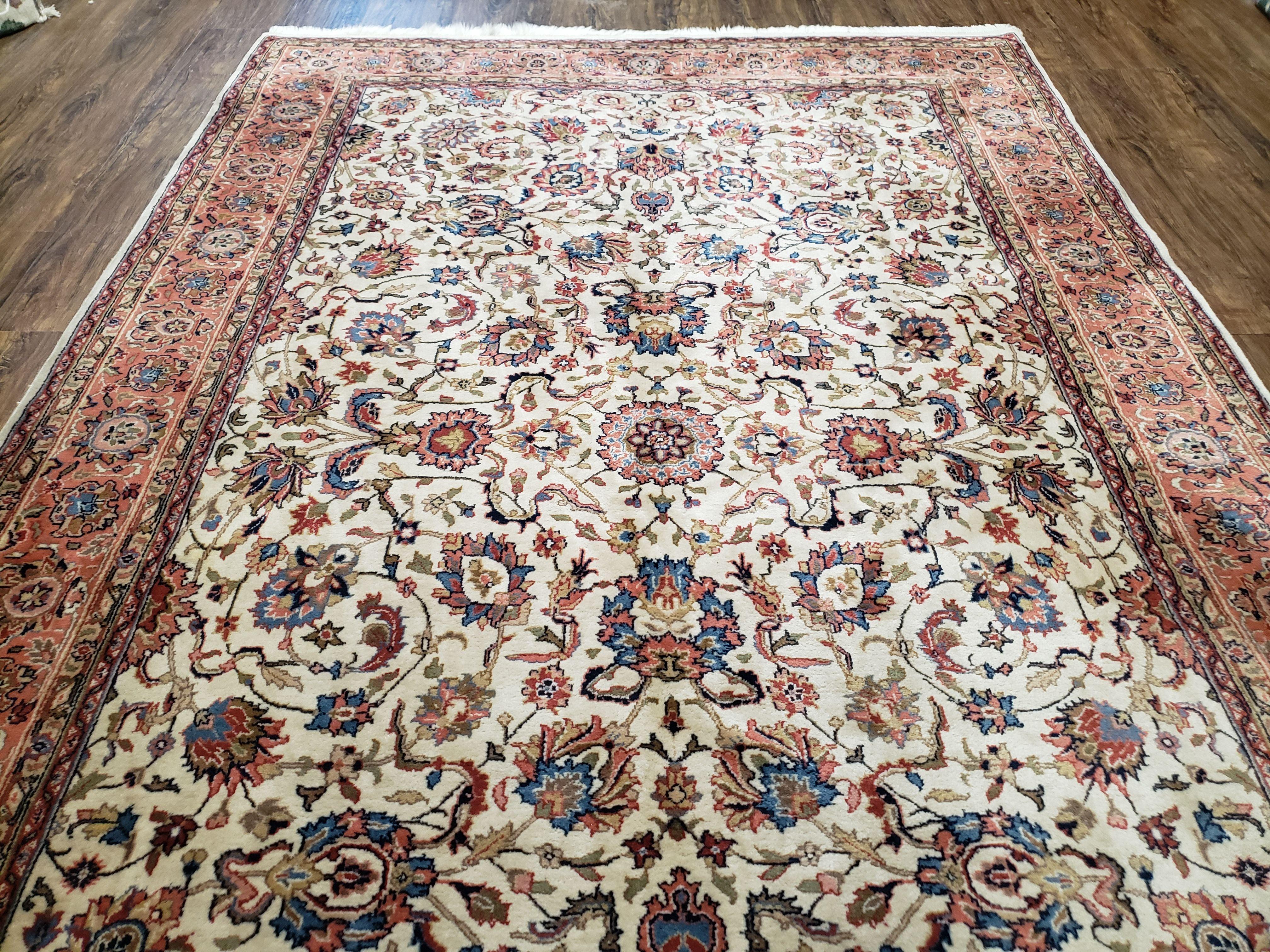 6x9 Top Quality Handmade Wool Area Rug Floral Allover Carpet Veg Dyes Beige - Image 3