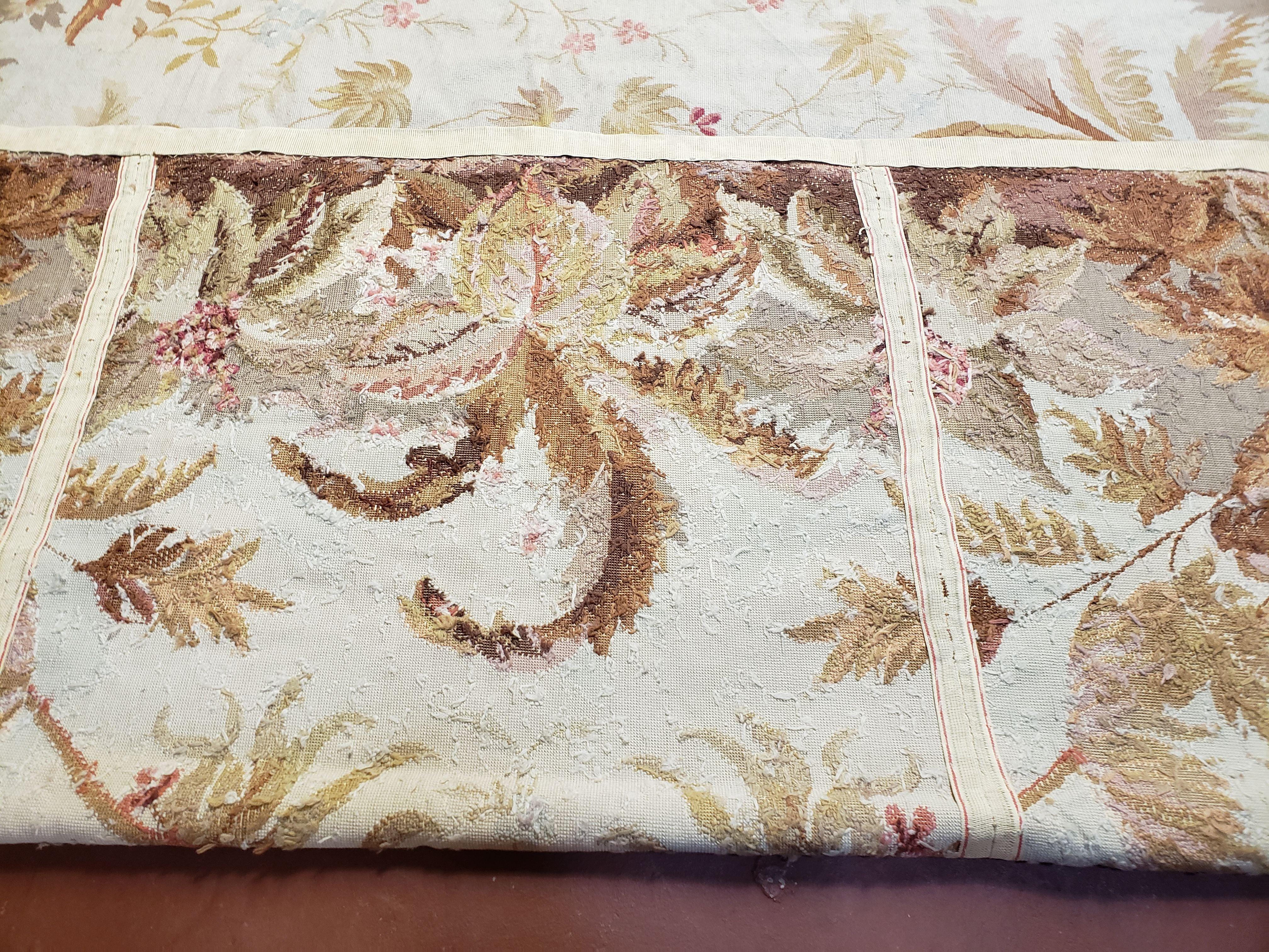 7' 7" x 9' 8" Needlepoint Rug Floral Beige Flat Weave Carpet 8x10 Handmade New Area Rug - Image 9