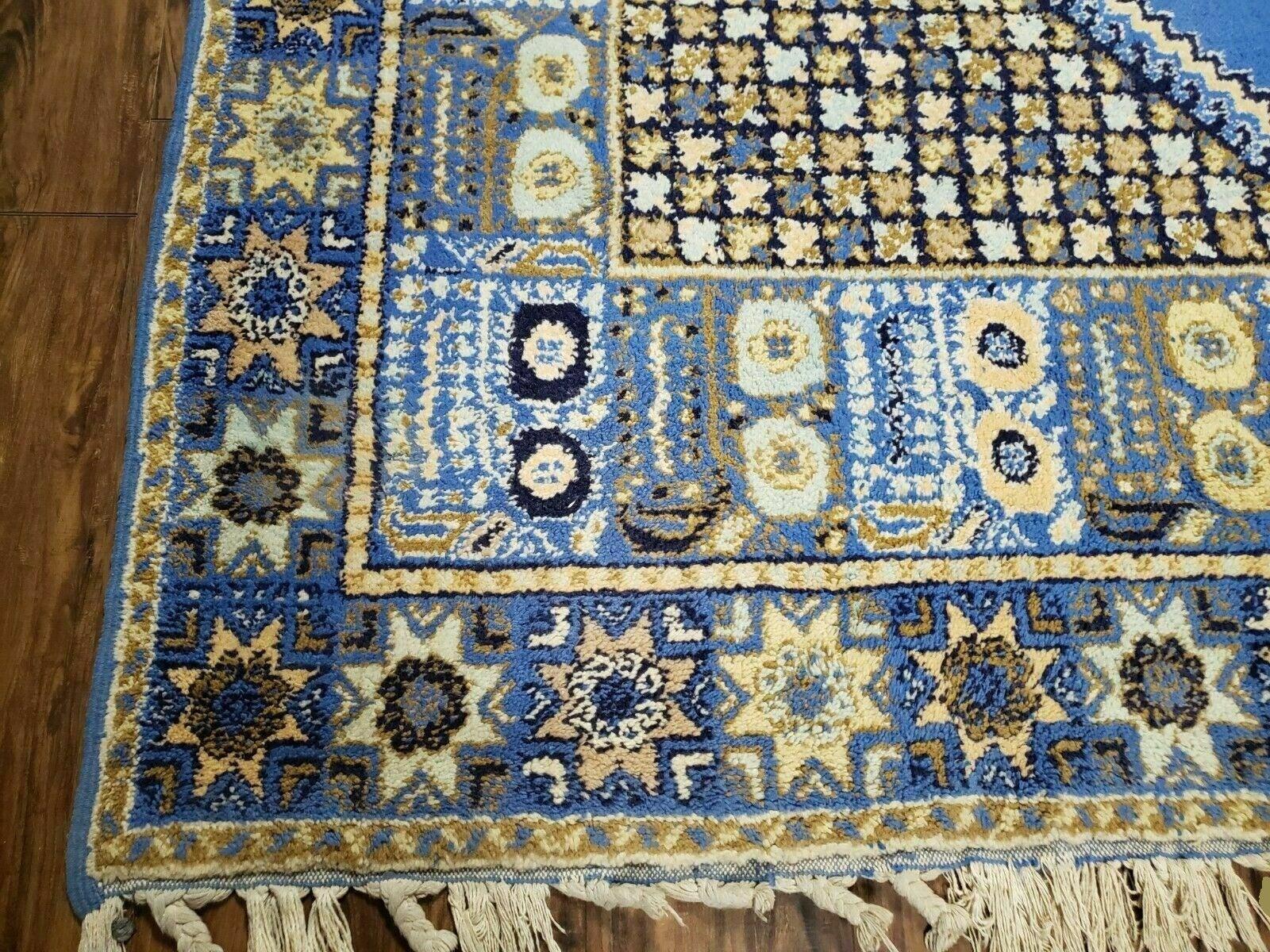 7' X 10' 5" Handmade Moroccan Urban Rabat Wool Carpet Blue Area Rug - Image 8