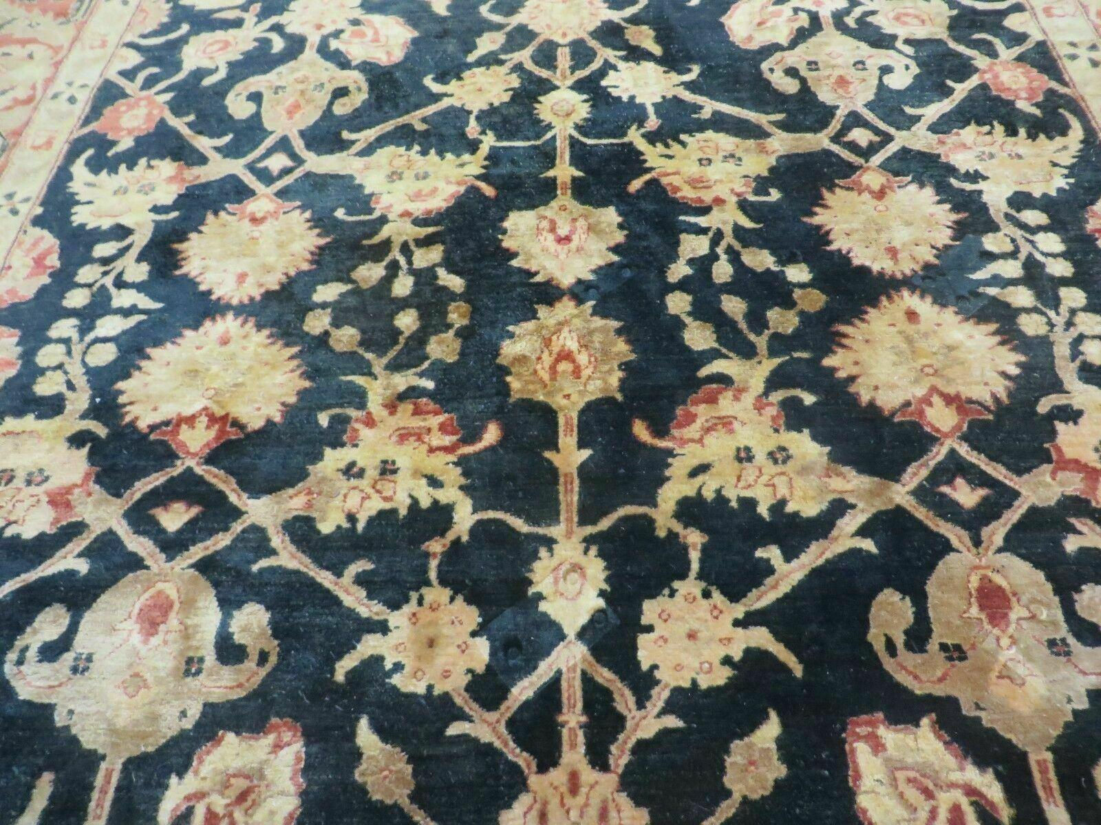 8' X 9' Handmade Pakistan Wool Cotton Rug Peshawar Black Floral Nice # 200C - Image 4