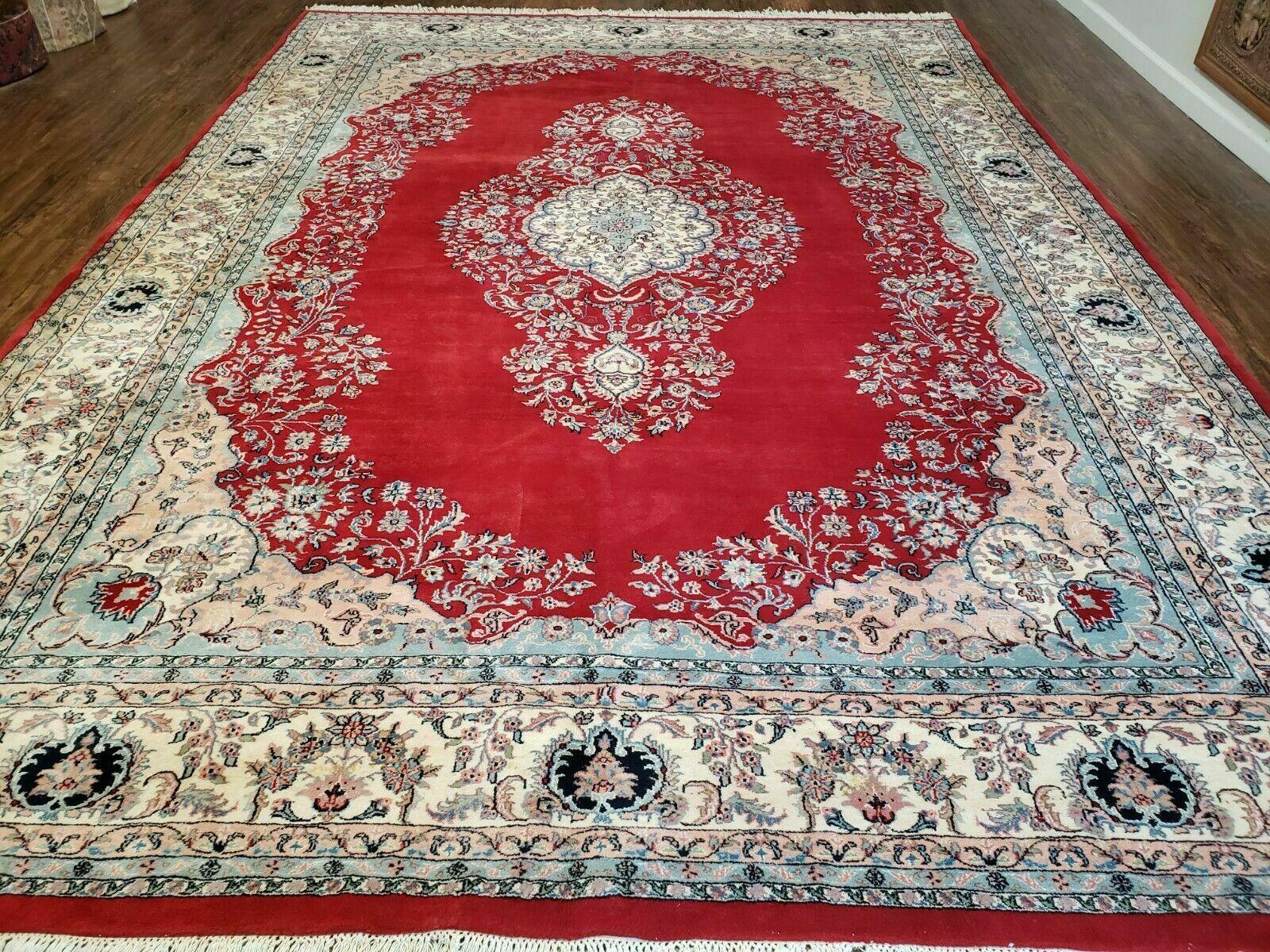 9' X 12' Vintage Handmade India Medallion Wool Rug Vegetable Dyes Nice Red