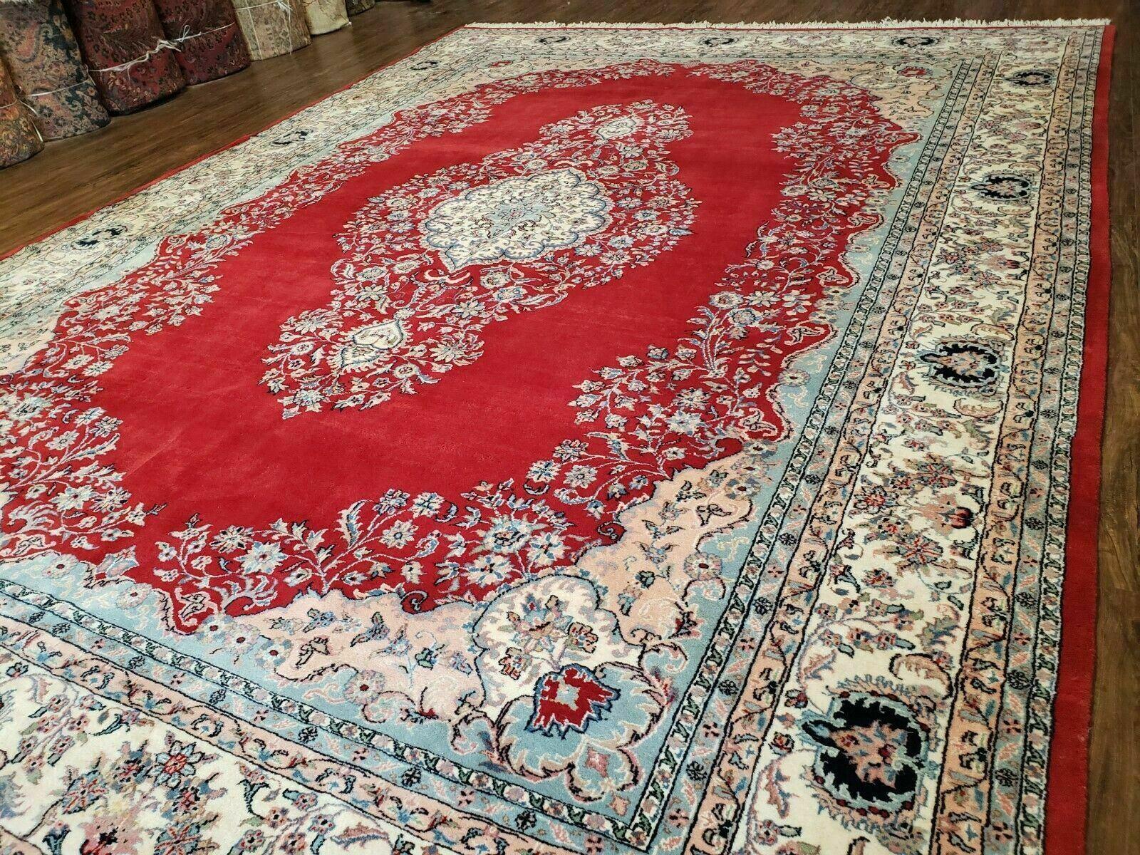 9' X 12' Vintage Handmade India Medallion Wool Rug Vegetable Dyes Nice Red - Image 12