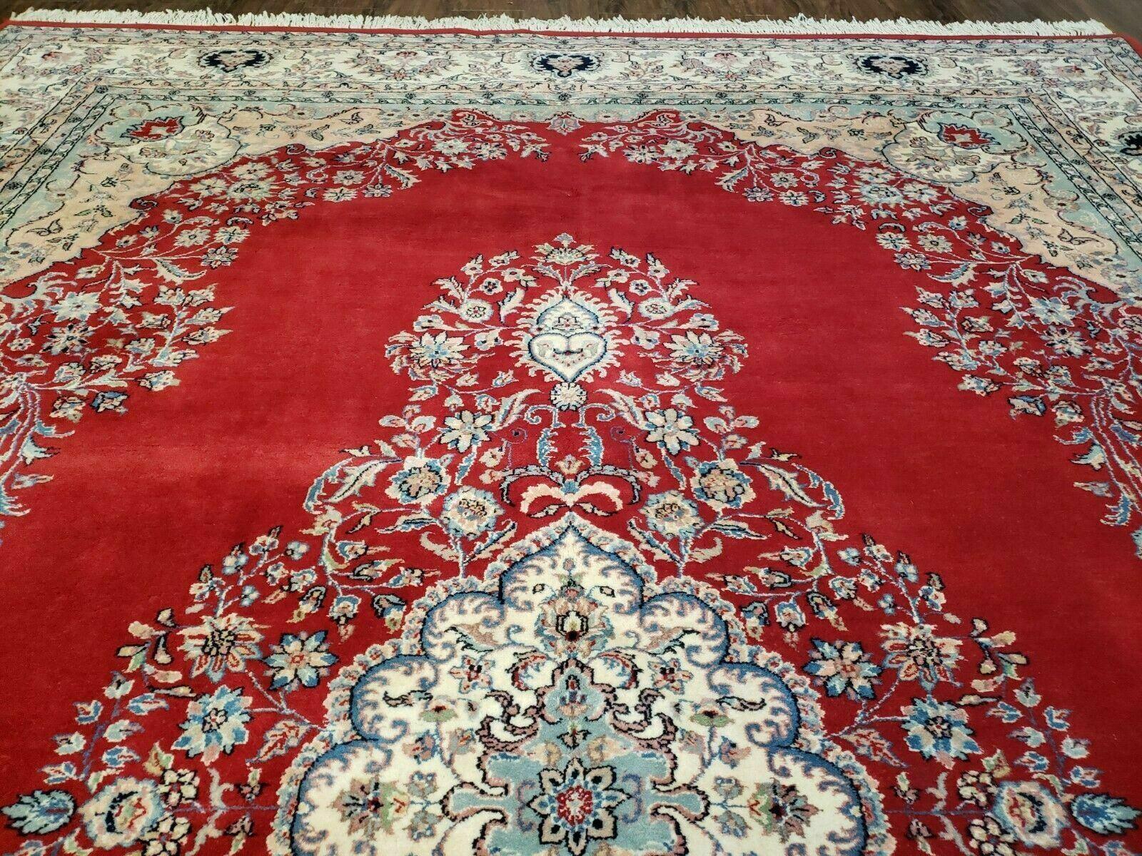 9' X 12' Vintage Handmade India Medallion Wool Rug Vegetable Dyes Nice Red - Image 3