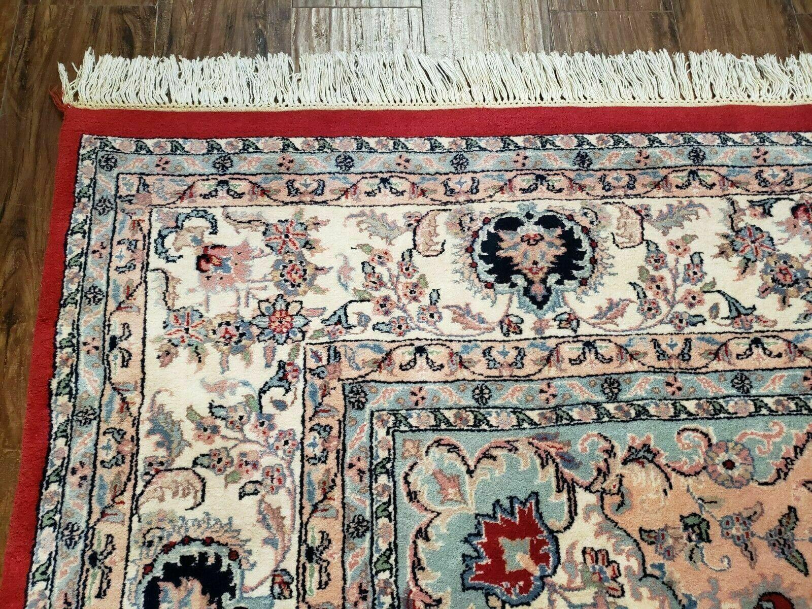 9' X 12' Vintage Handmade India Medallion Wool Rug Vegetable Dyes Nice Red - Image 6