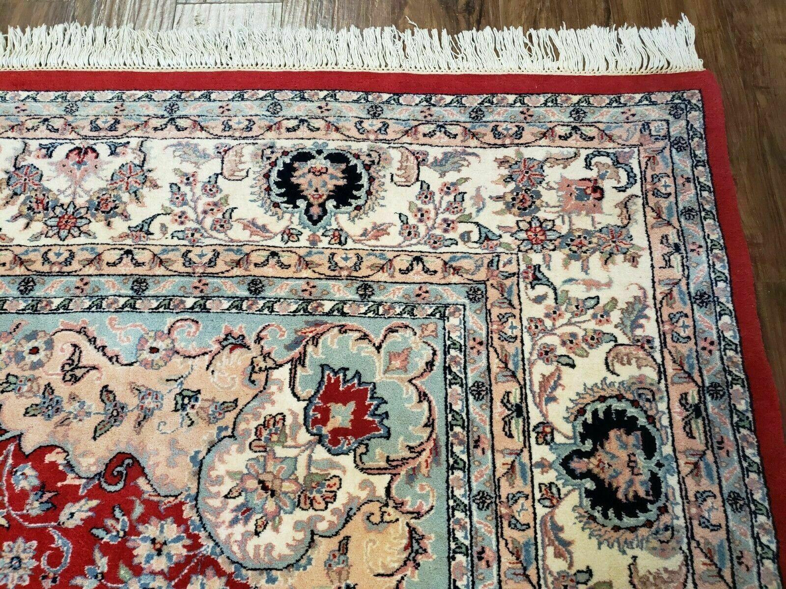 9' X 12' Vintage Handmade India Medallion Wool Rug Vegetable Dyes Nice Red - Image 7