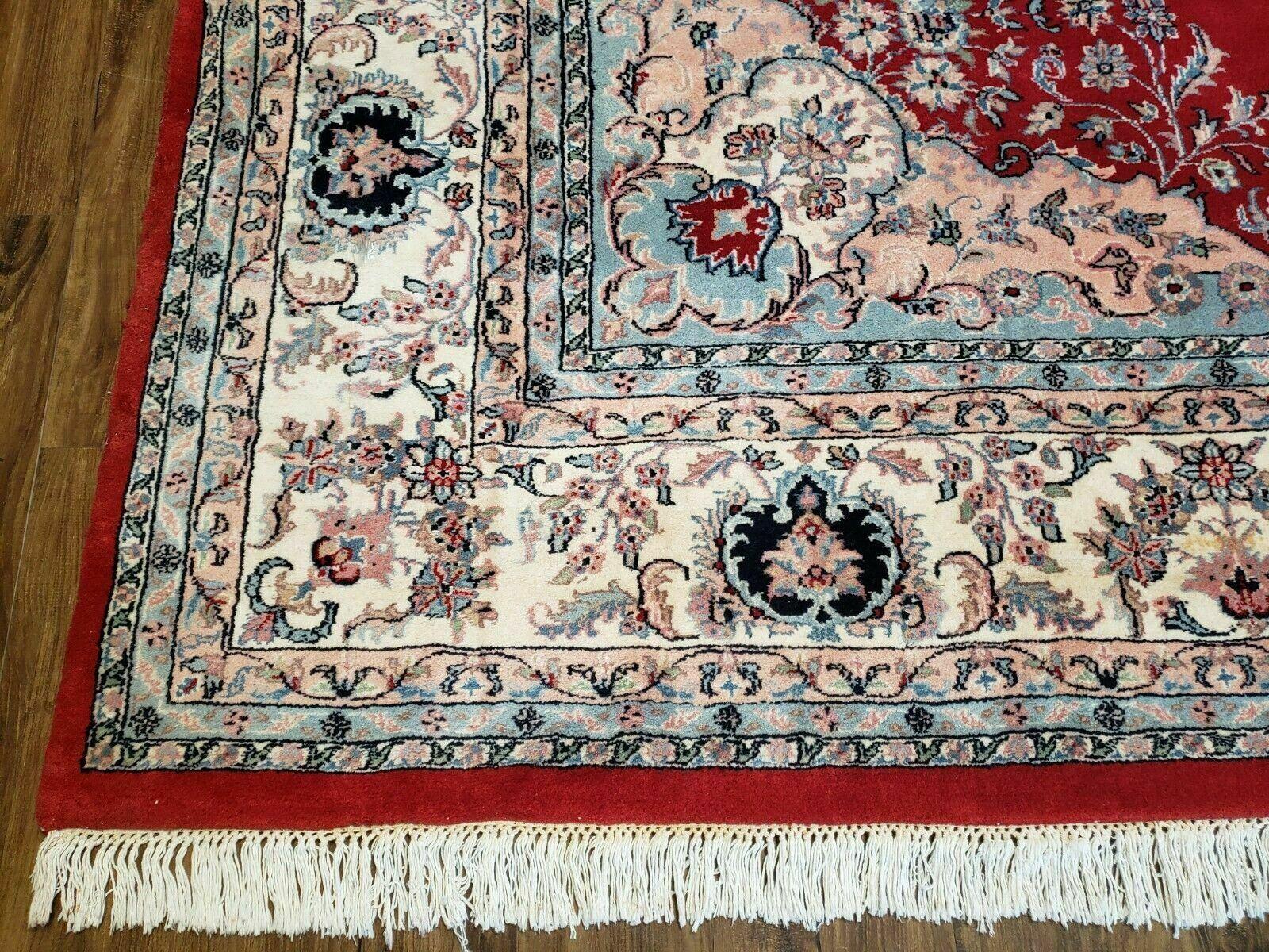 9' X 12' Vintage Handmade India Medallion Wool Rug Vegetable Dyes Nice Red - Image 8