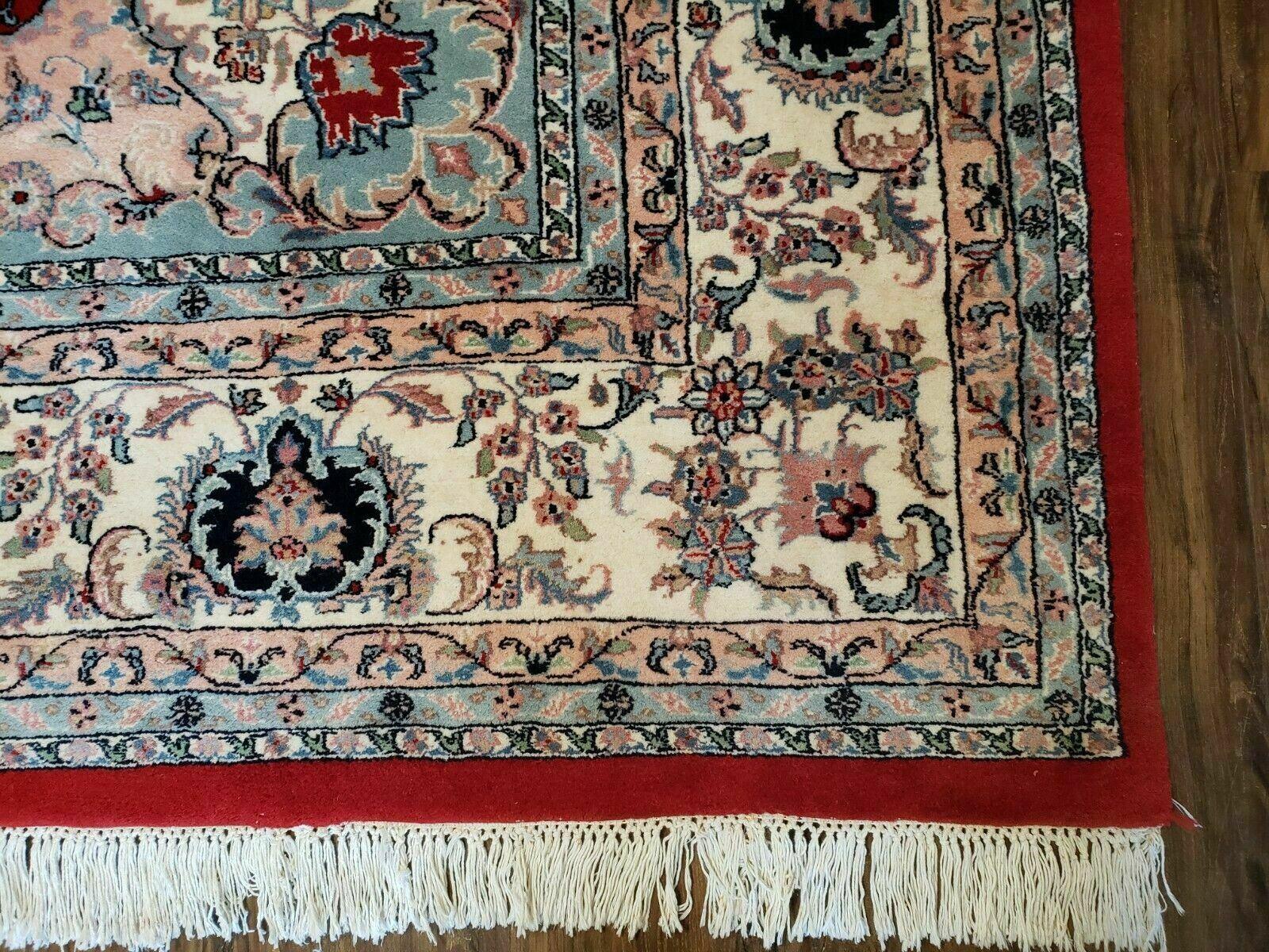 9' X 12' Vintage Handmade India Medallion Wool Rug Vegetable Dyes Nice Red - Image 9