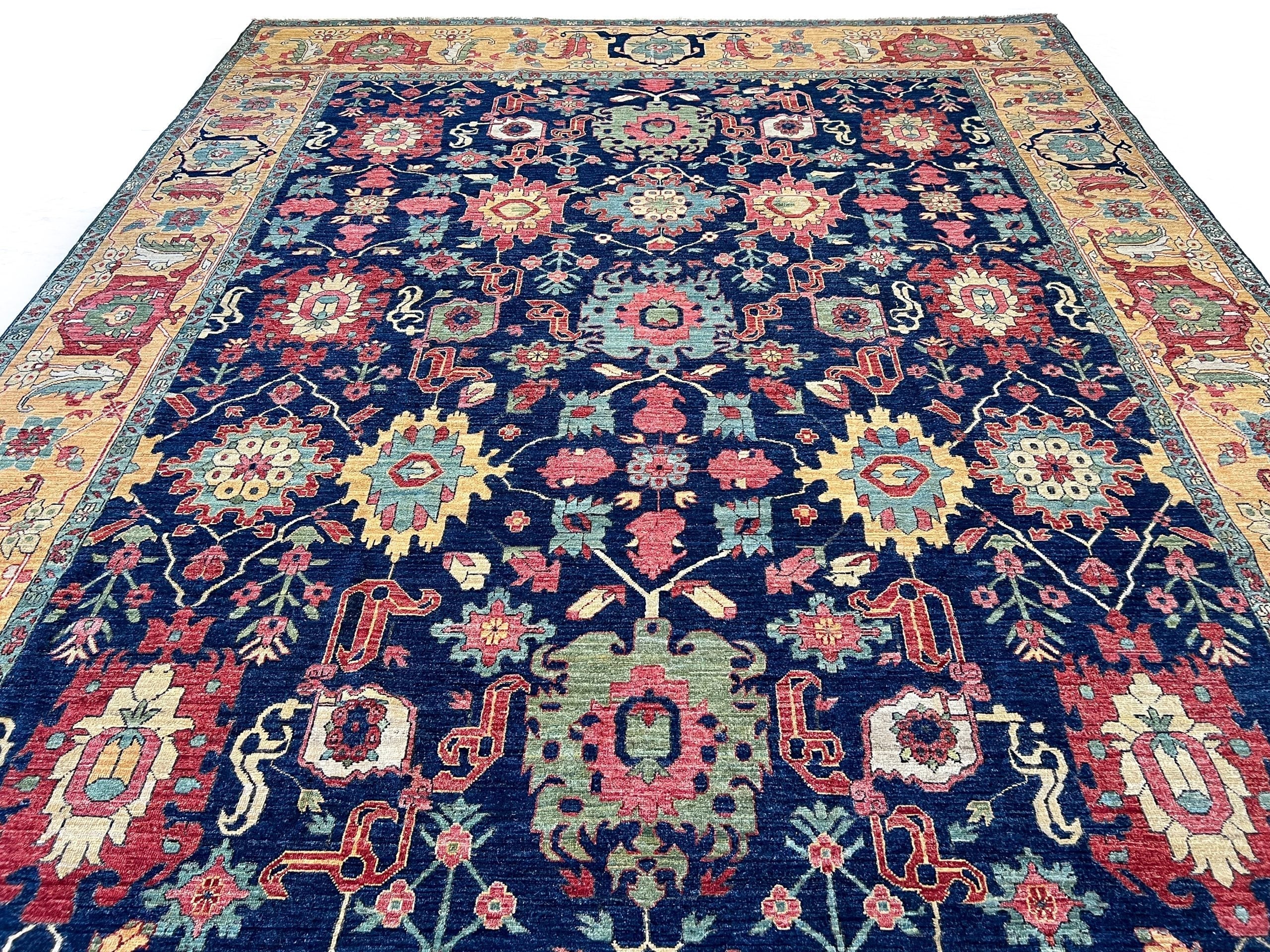 Afghan Serapi (10'00"x13'08") navy/gold - Image 8